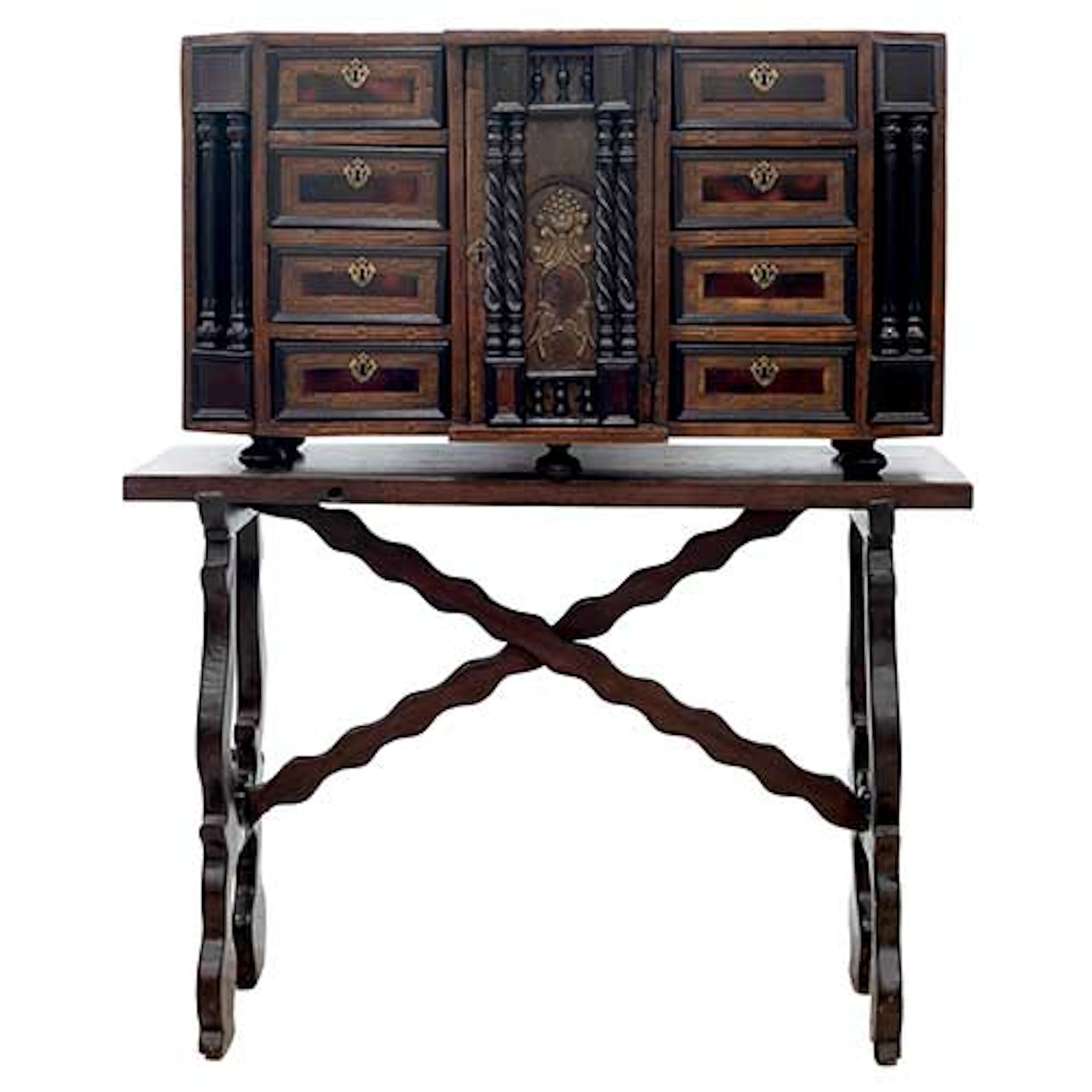 Bargueo italiano del S. XVII reconstruido con mesa de pata de lira