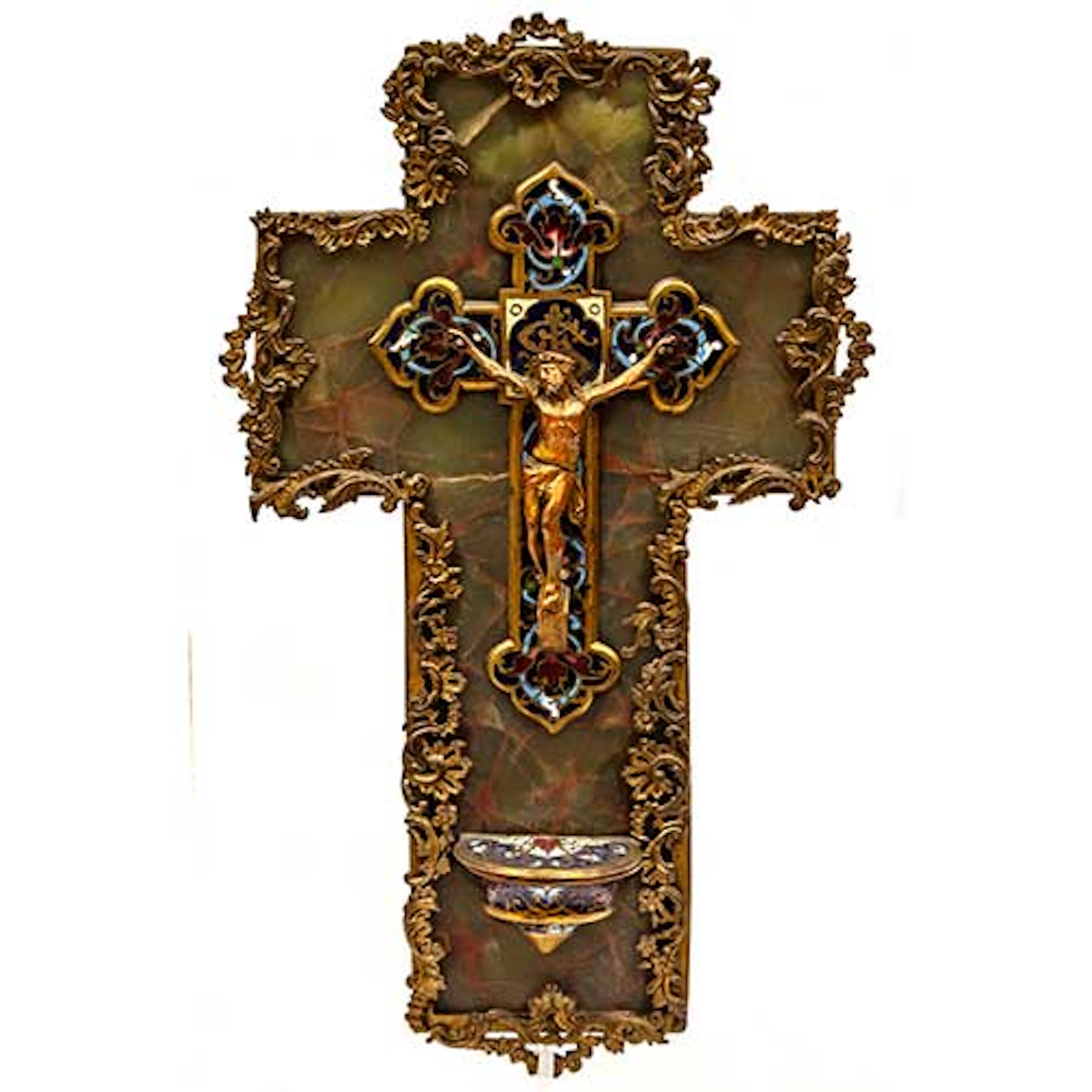 Aguabenditera con Cristo en bronce