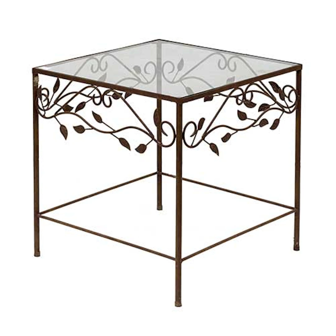 Mesa en hierro con tapa de cristal, lateral de sof