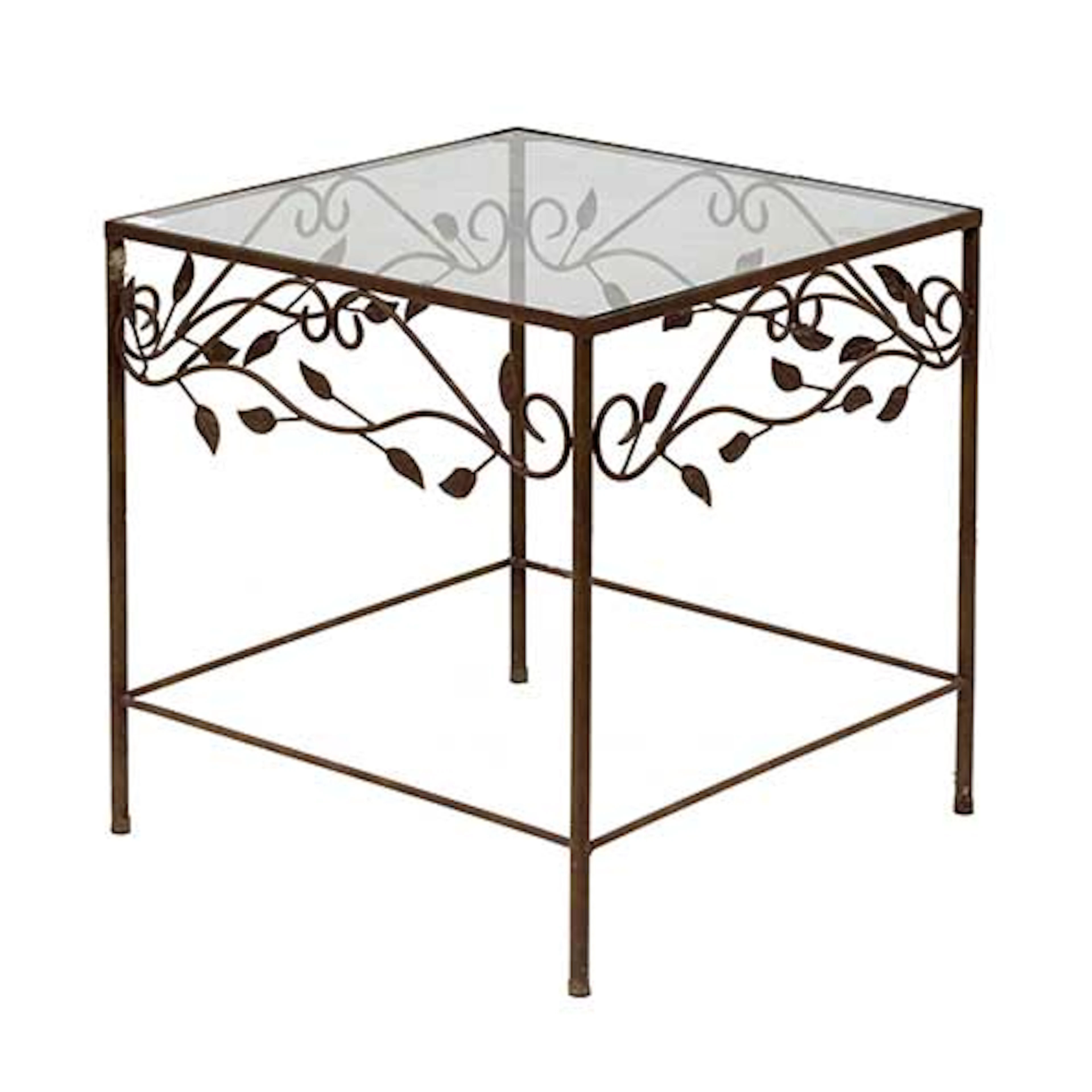 Mesa en hierro con tapa de cristal, lateral de sof