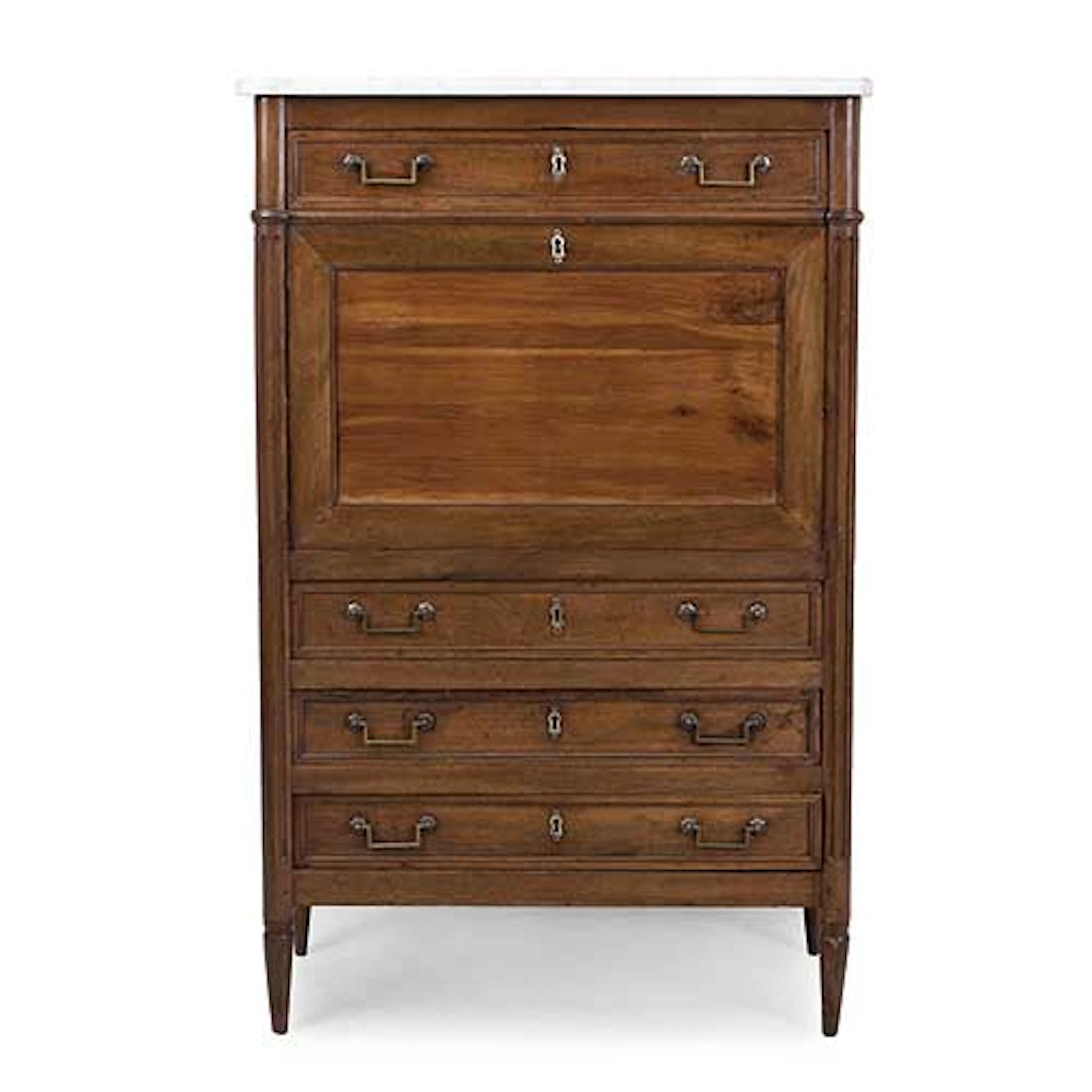 Secrtaire abattant estilo Luis XVI en madera de nogal y cerezo, con