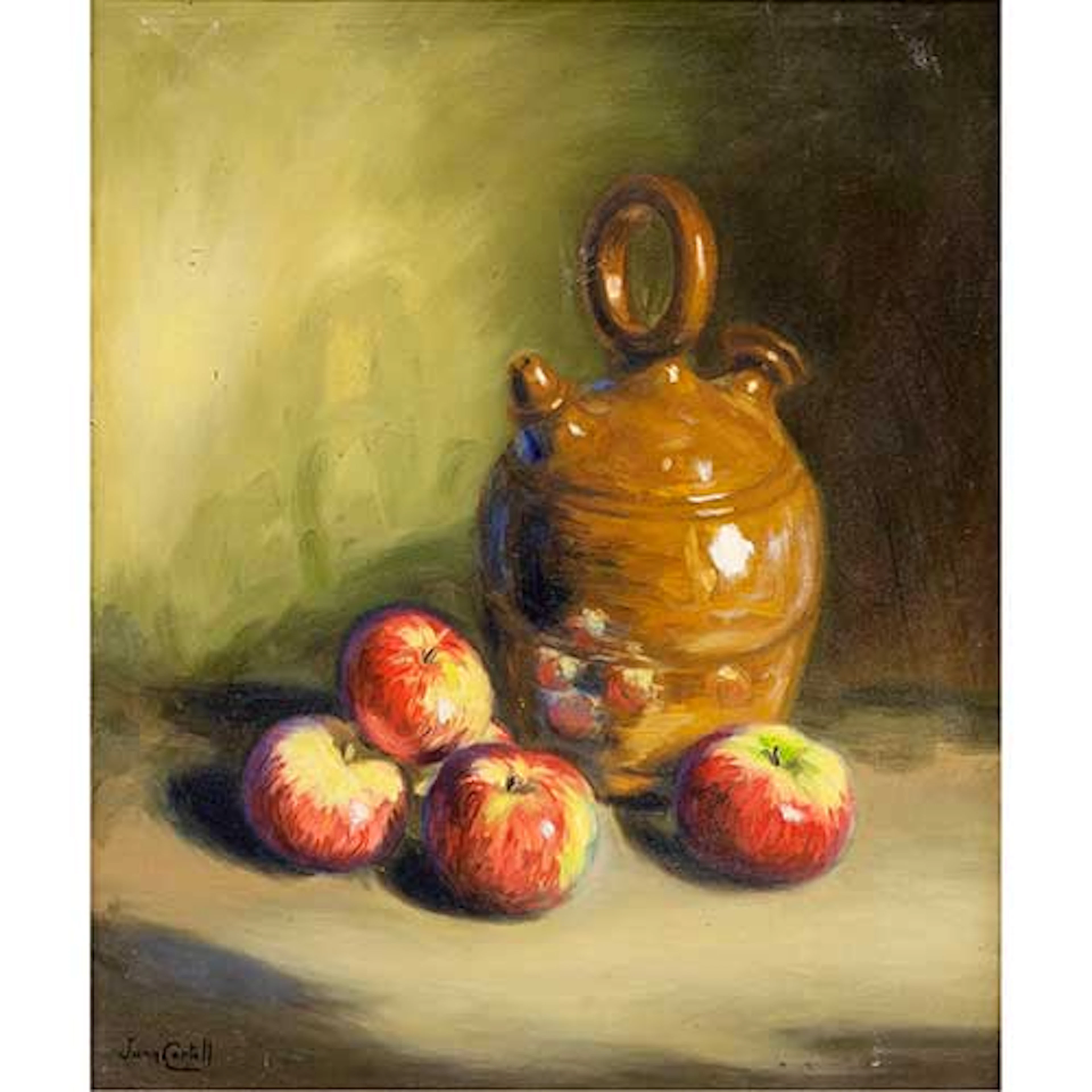 Bodegn de botijo y manzanas