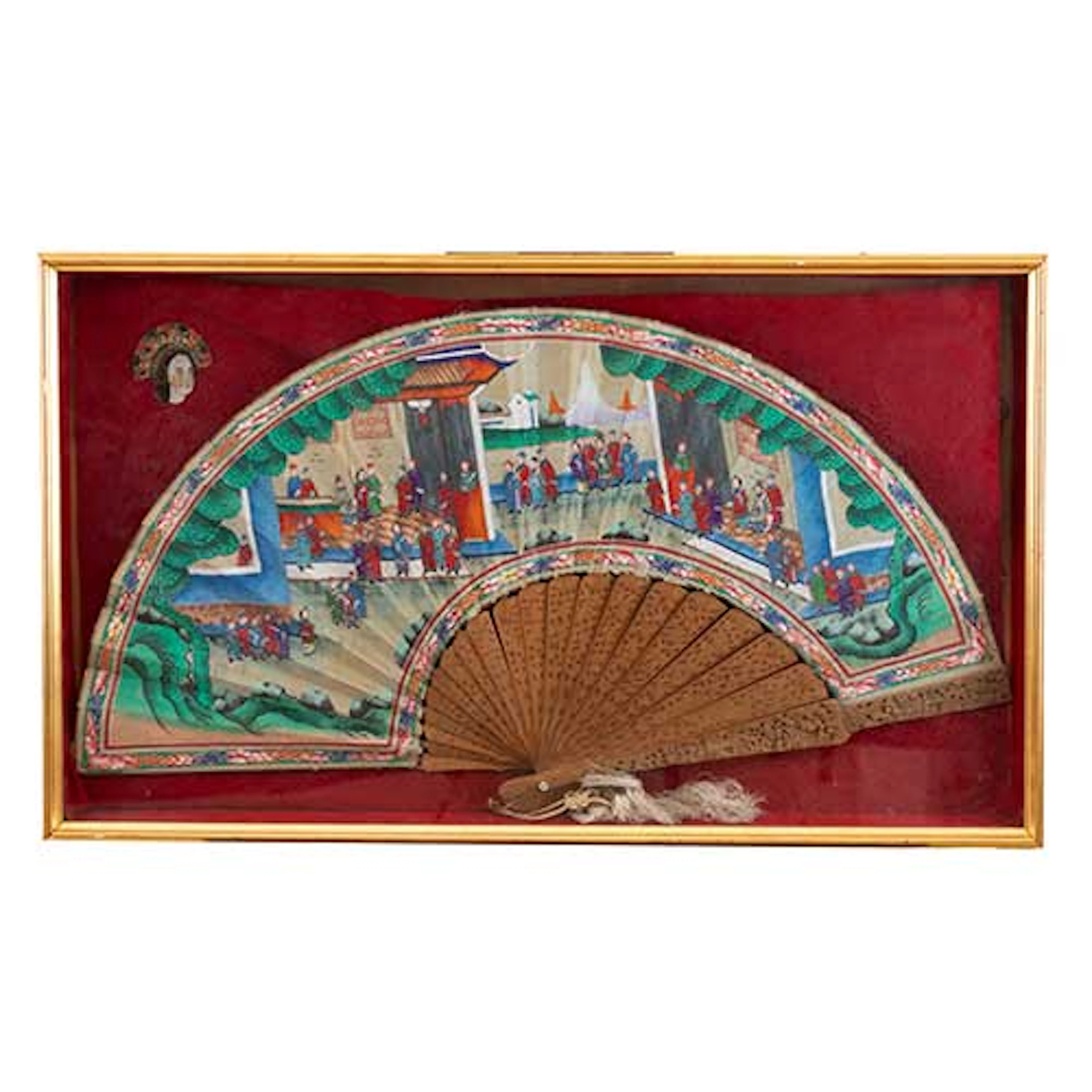 Gran abanico Mil caras filipino decoracin pintada y madera de sndalo tallado
