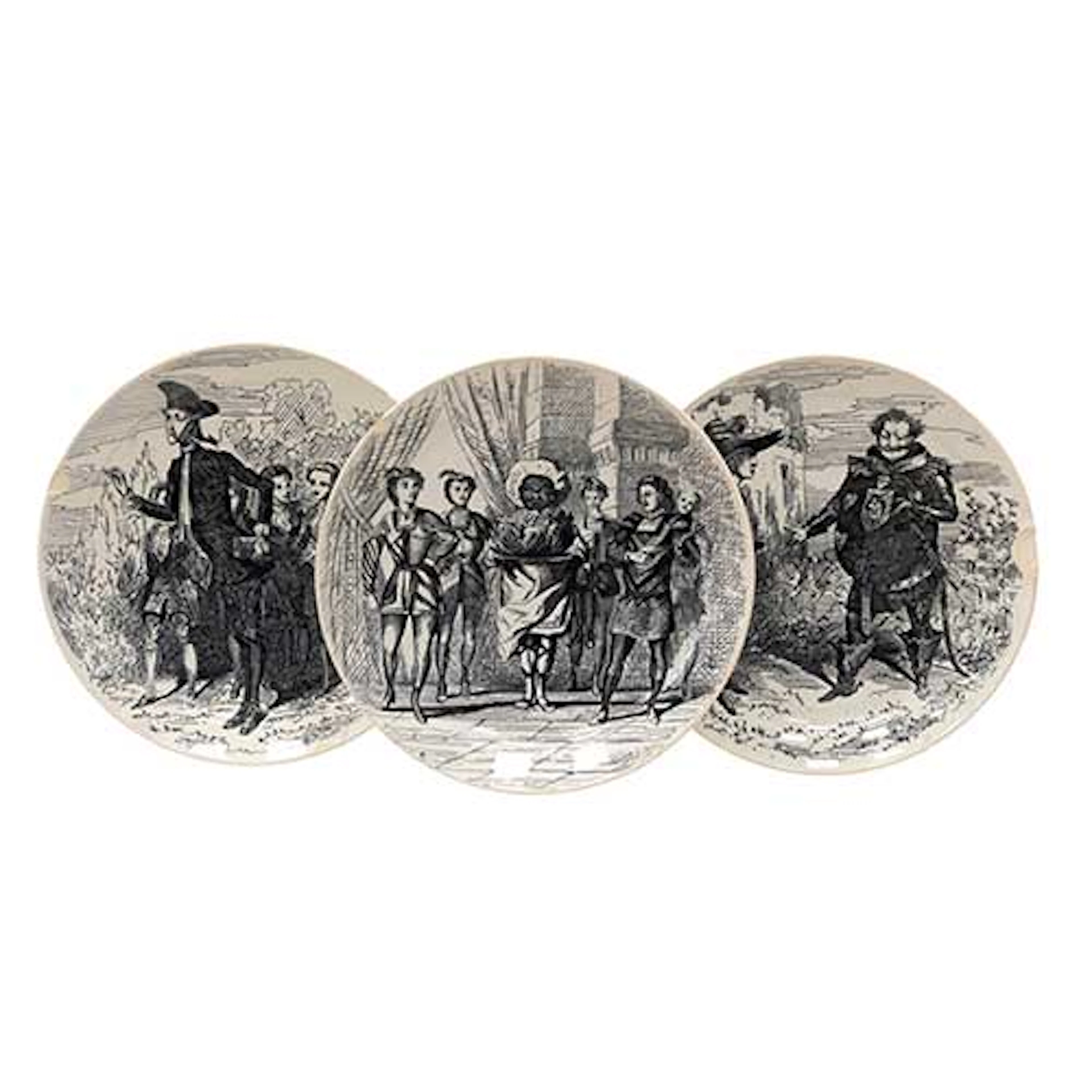 Tres platos en cermica serie Opra Bouffe, LM & Cie Creil et Montereau n 7,8 y10