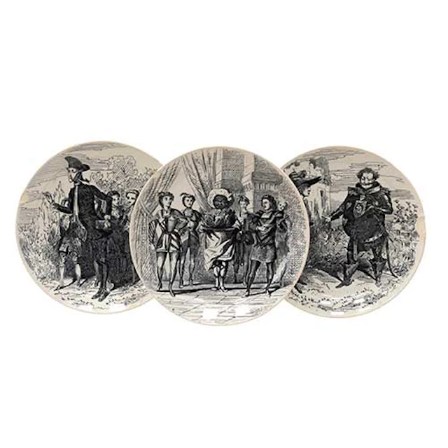 Tres platos en cermica serie Opra Bouffe, LM & Cie Creil et Montereau n 7,8 y10