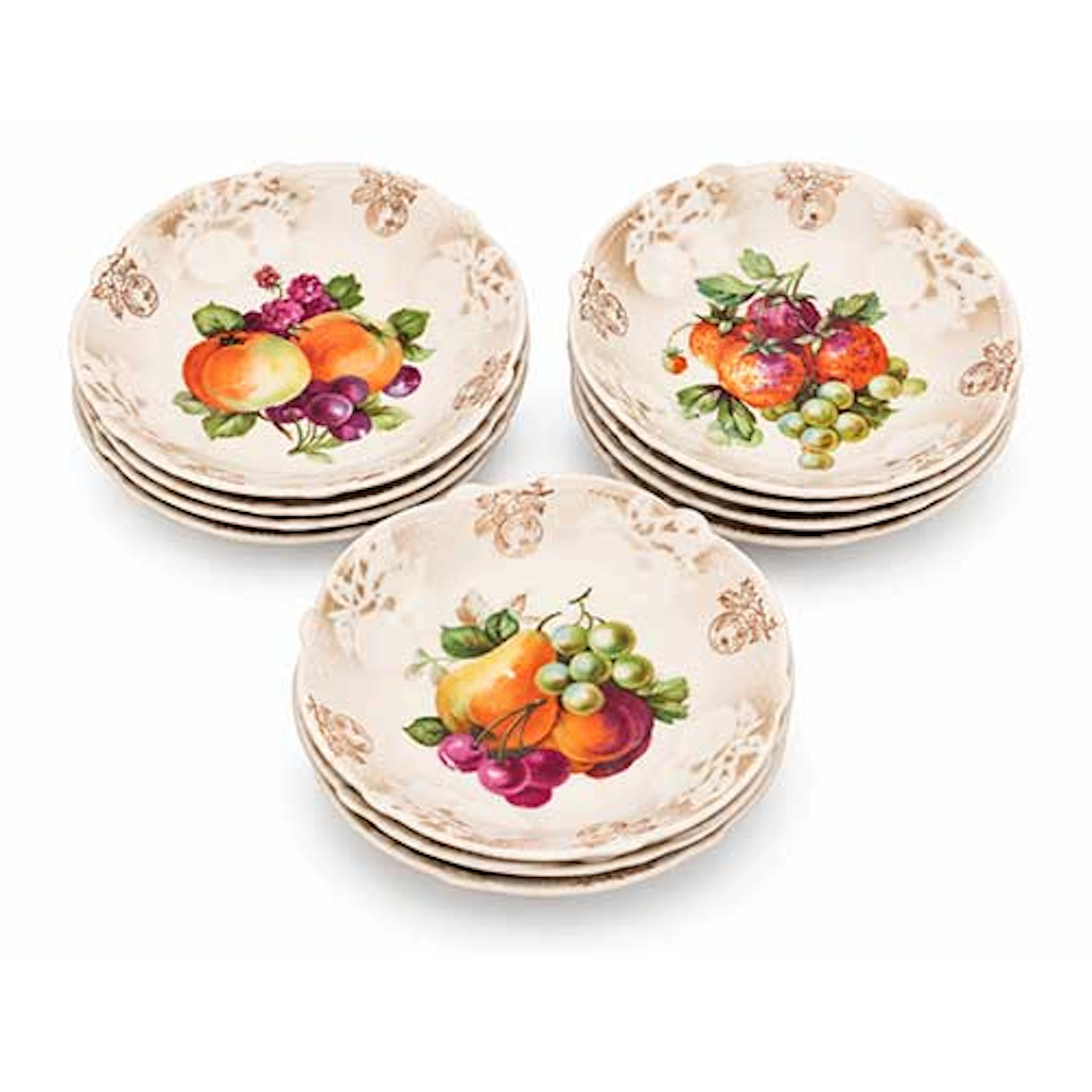 Doce platillos para fruta en porcelana