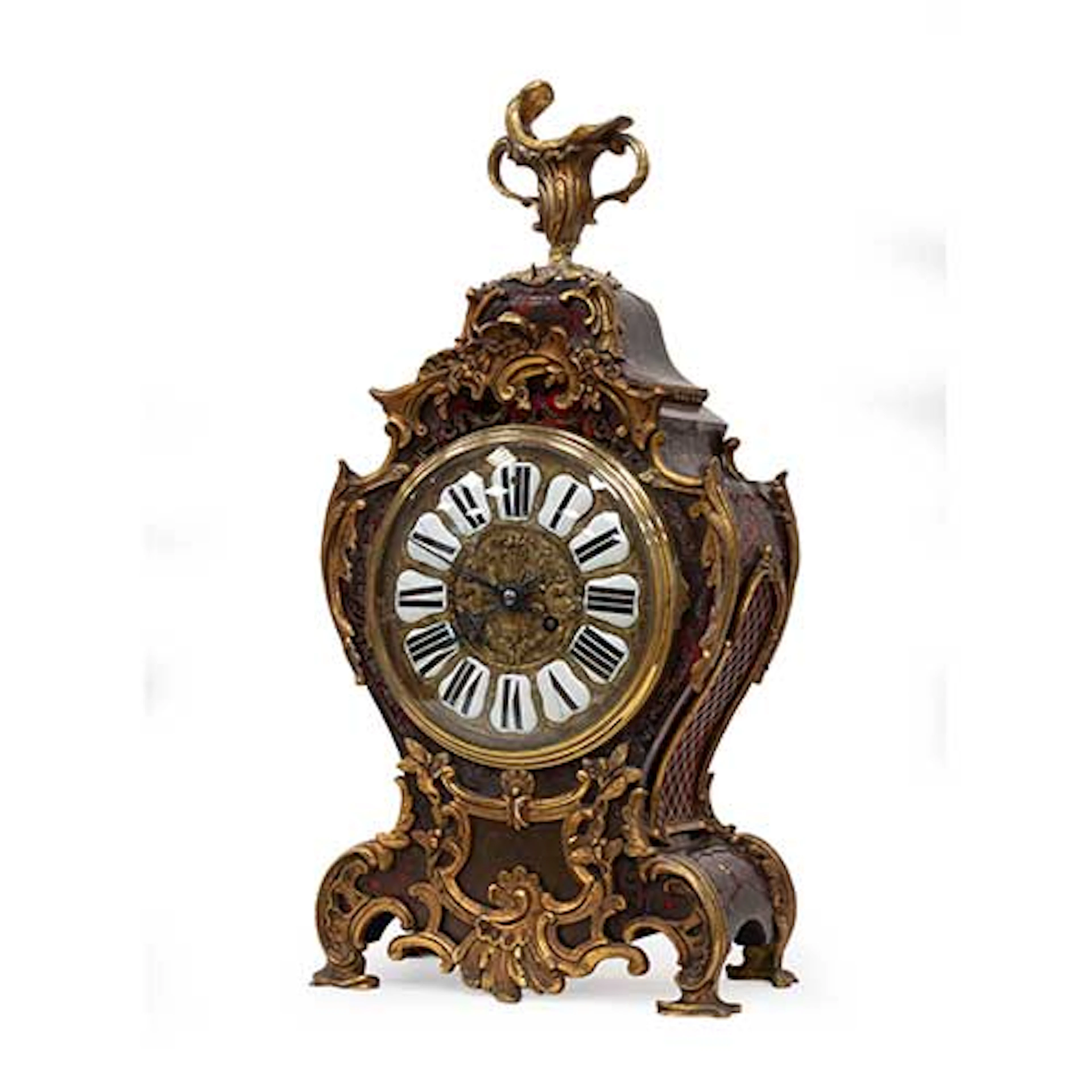 Reloj cartel de estilo Luis XV realizado en carey, bronce y latn