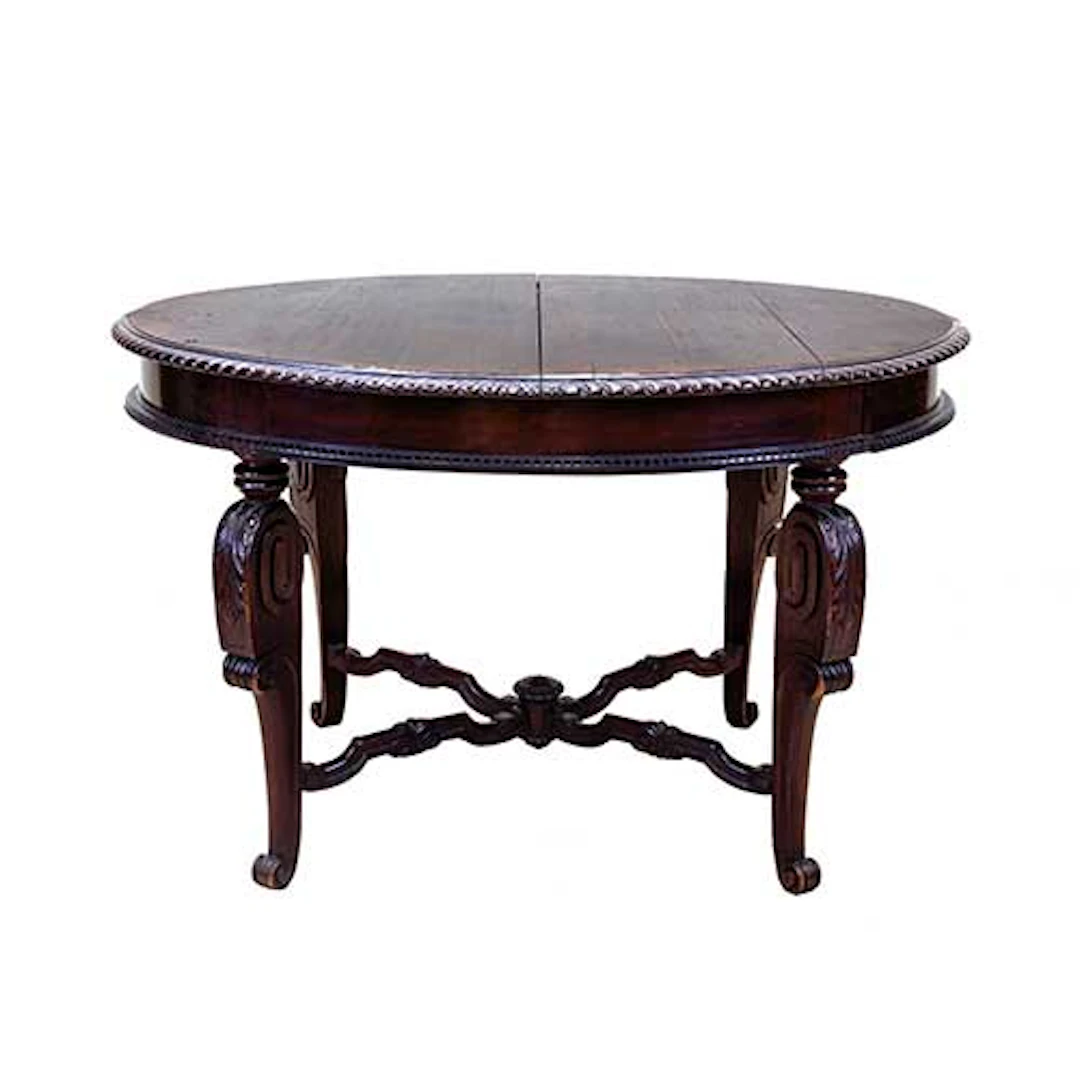 Mesa oval de comedor con dos tableros y manivela