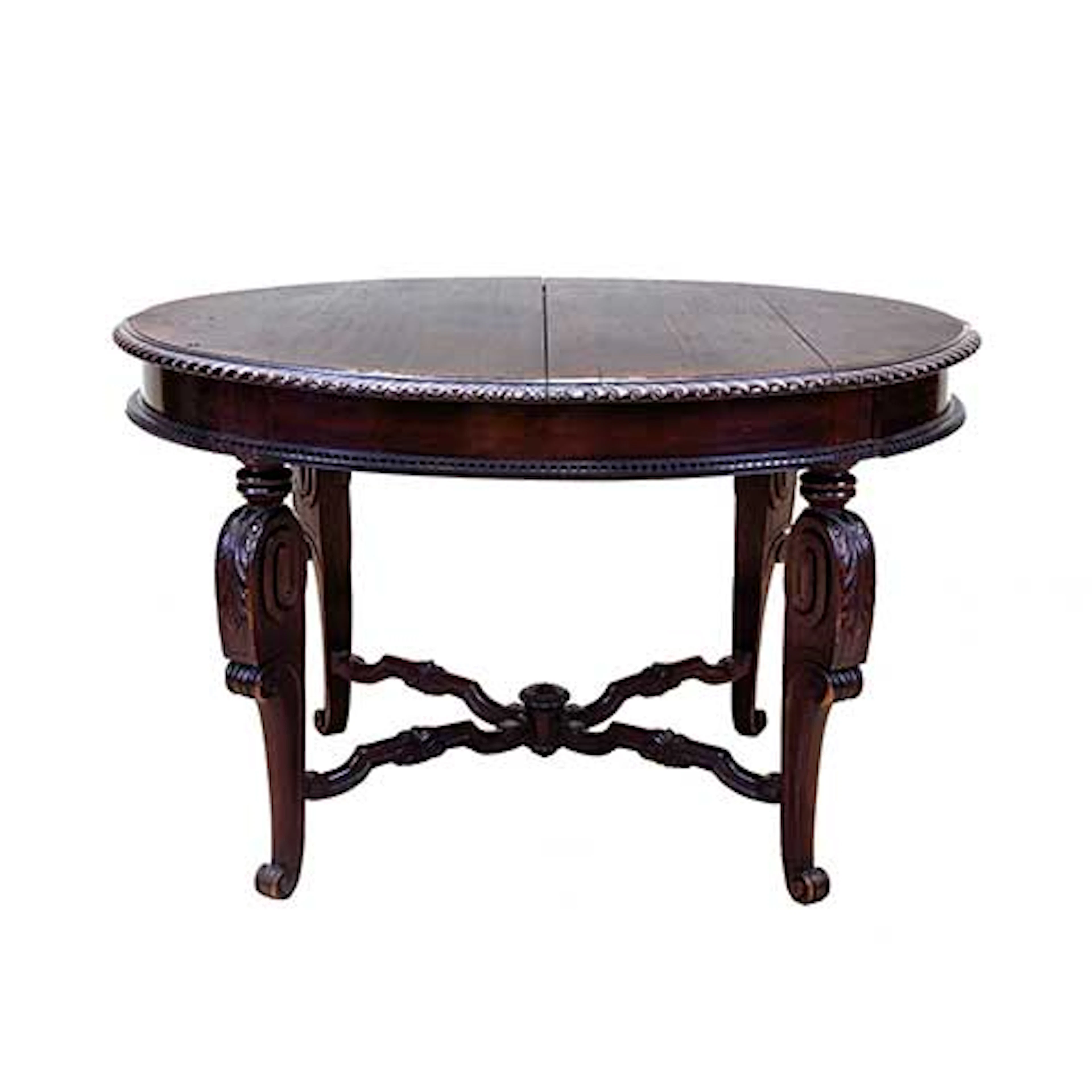 Mesa oval de comedor con dos tableros y manivela