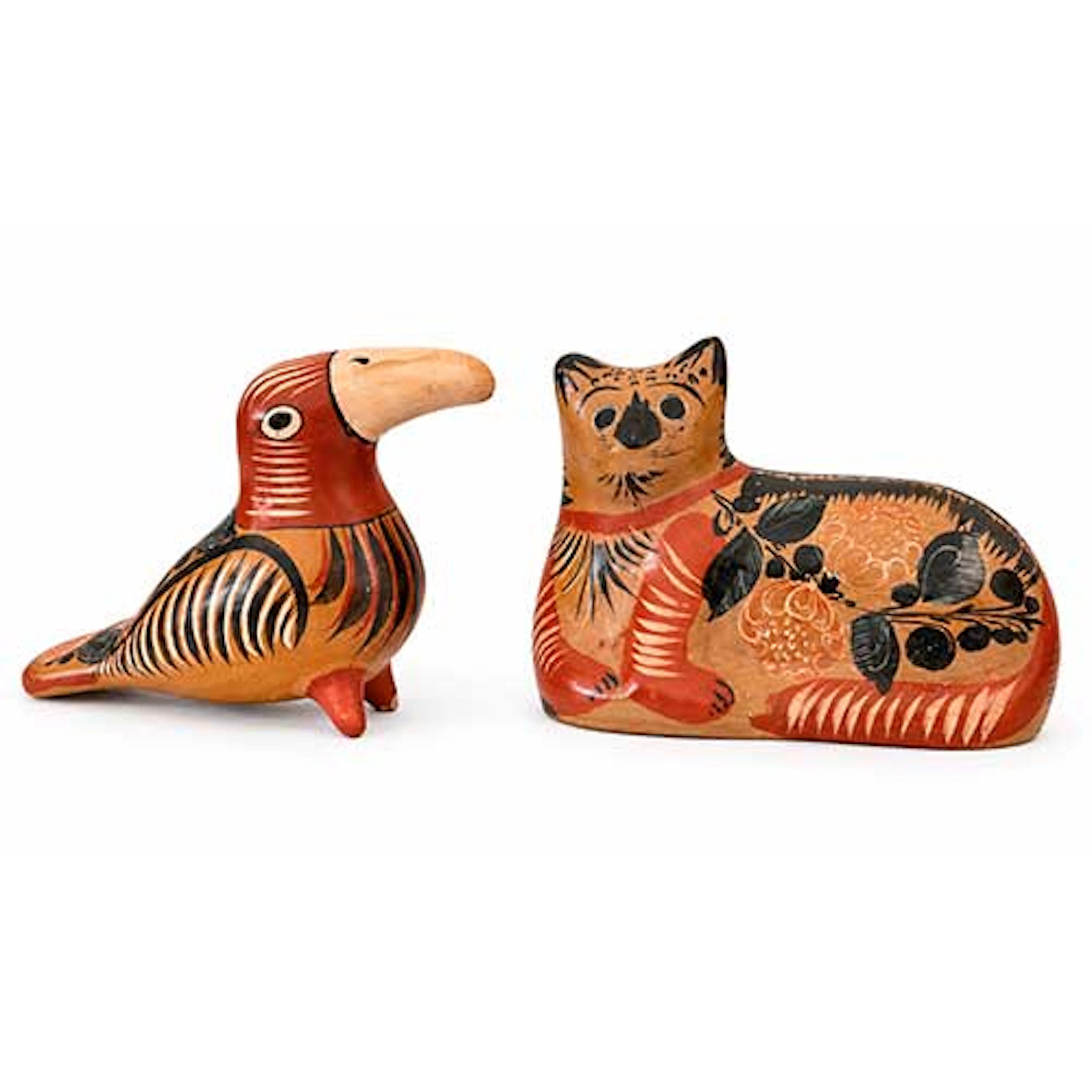 Gato y pjaro en ceramica mexicana