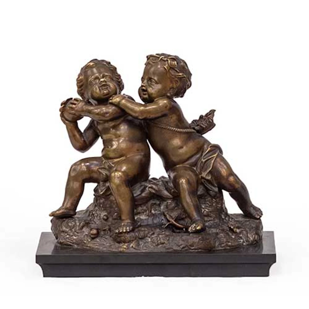 Escultura en bronce patinado sobre base de mrmol negro, Francia s.