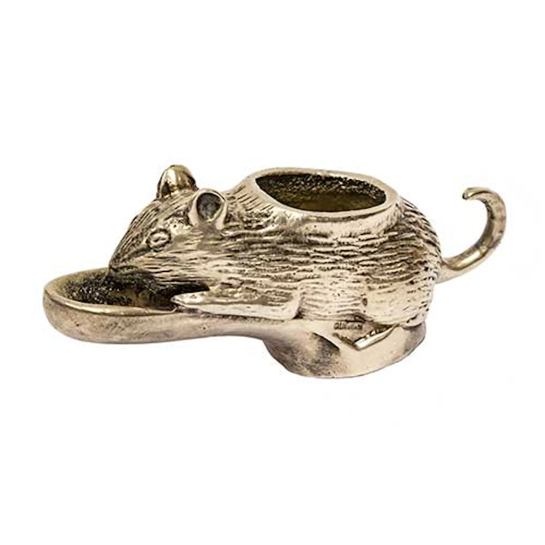 Palmatoria con forma de ratn en bronce plateado.