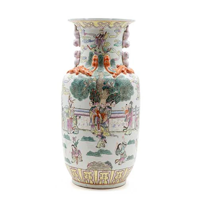 Jarrn chino Cantn en porcelana con decoracion pintada