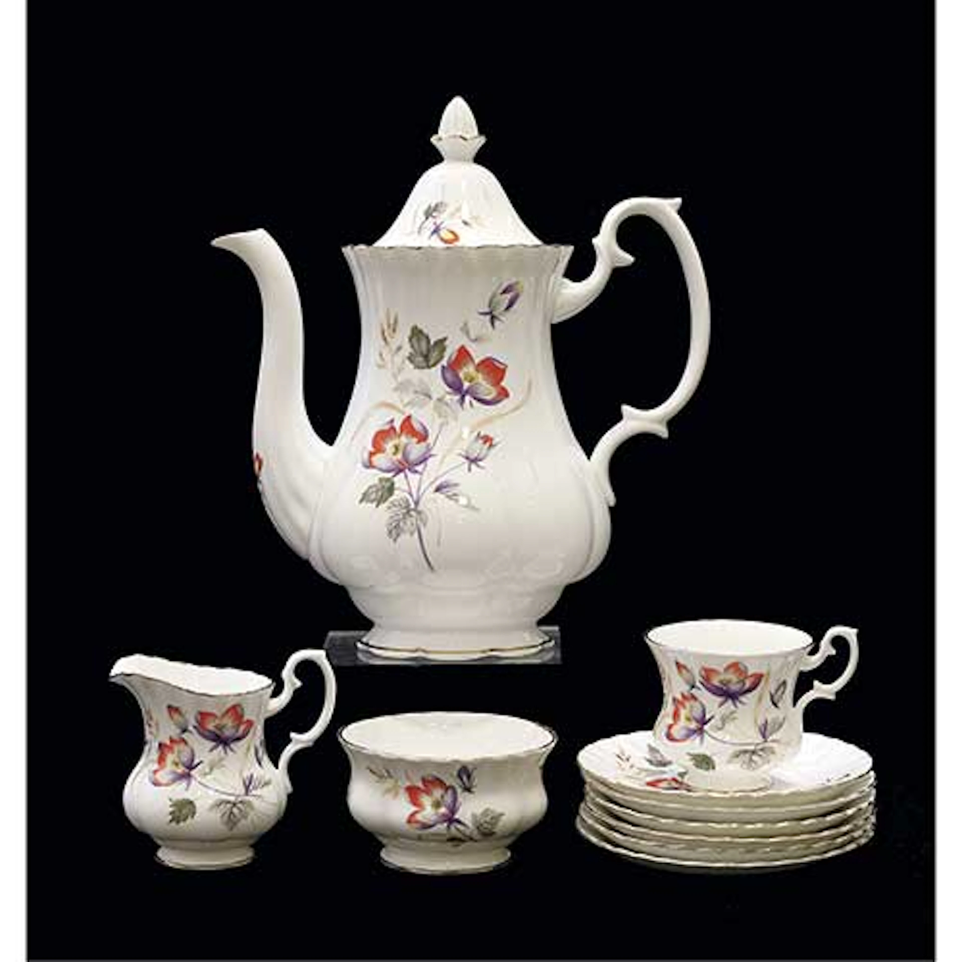 Juego de caf en porcelana Royal Albert con 15 piezas: cafetera, cremera