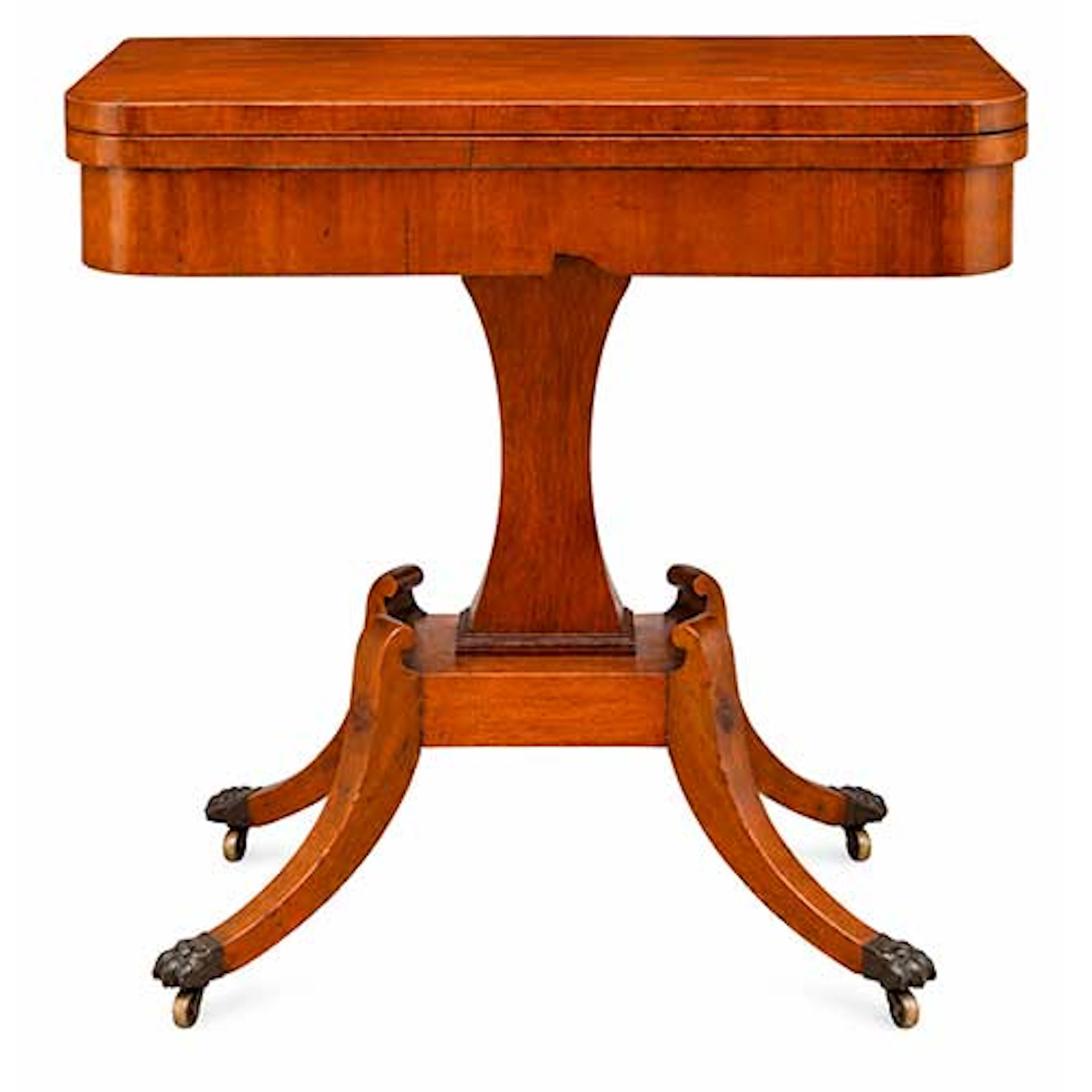 Mesa de juego de estilo Biedermeier con tapa giratoria sobre pie cuadrangular