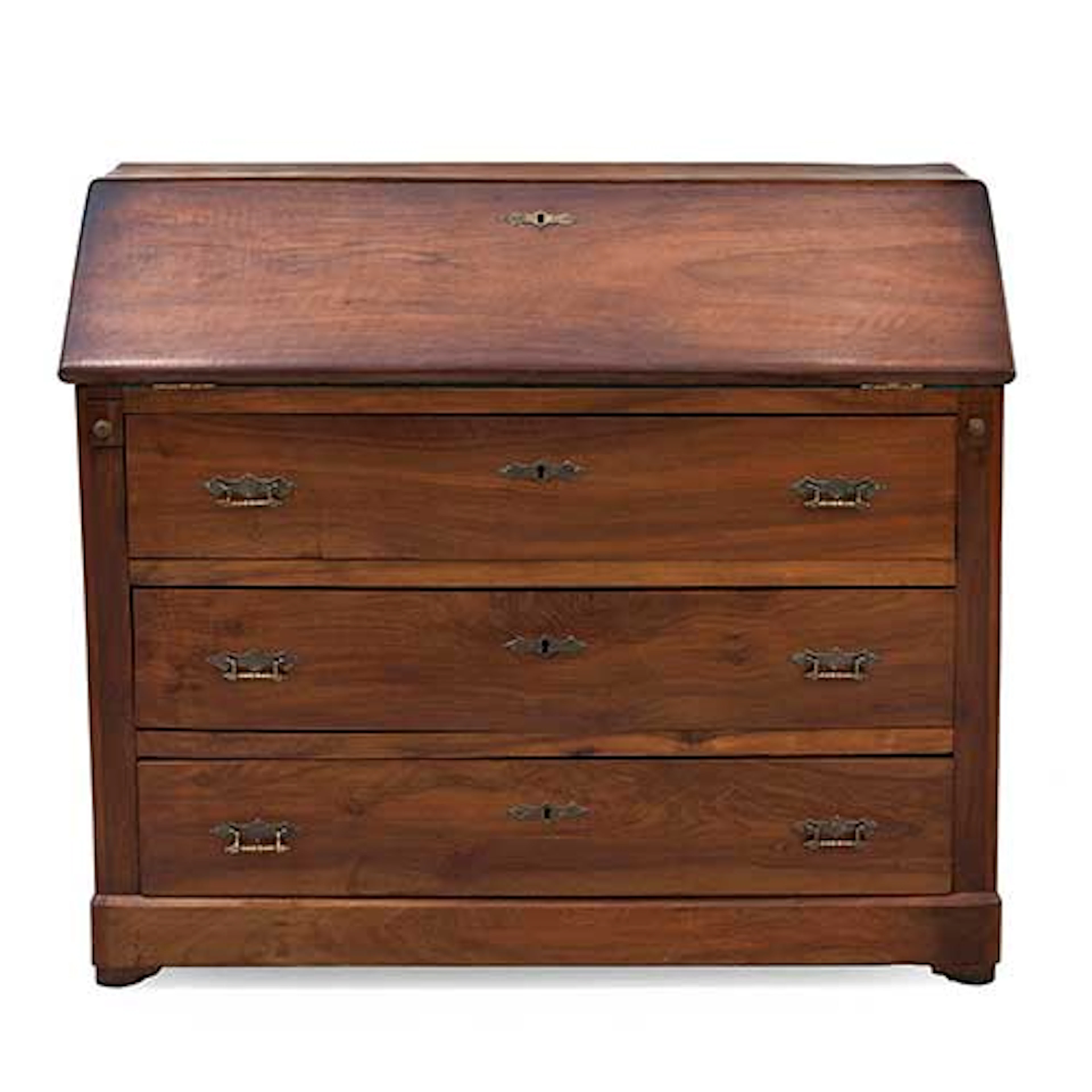 Bureau en madera de nogal con tres cajones y tapa abatible