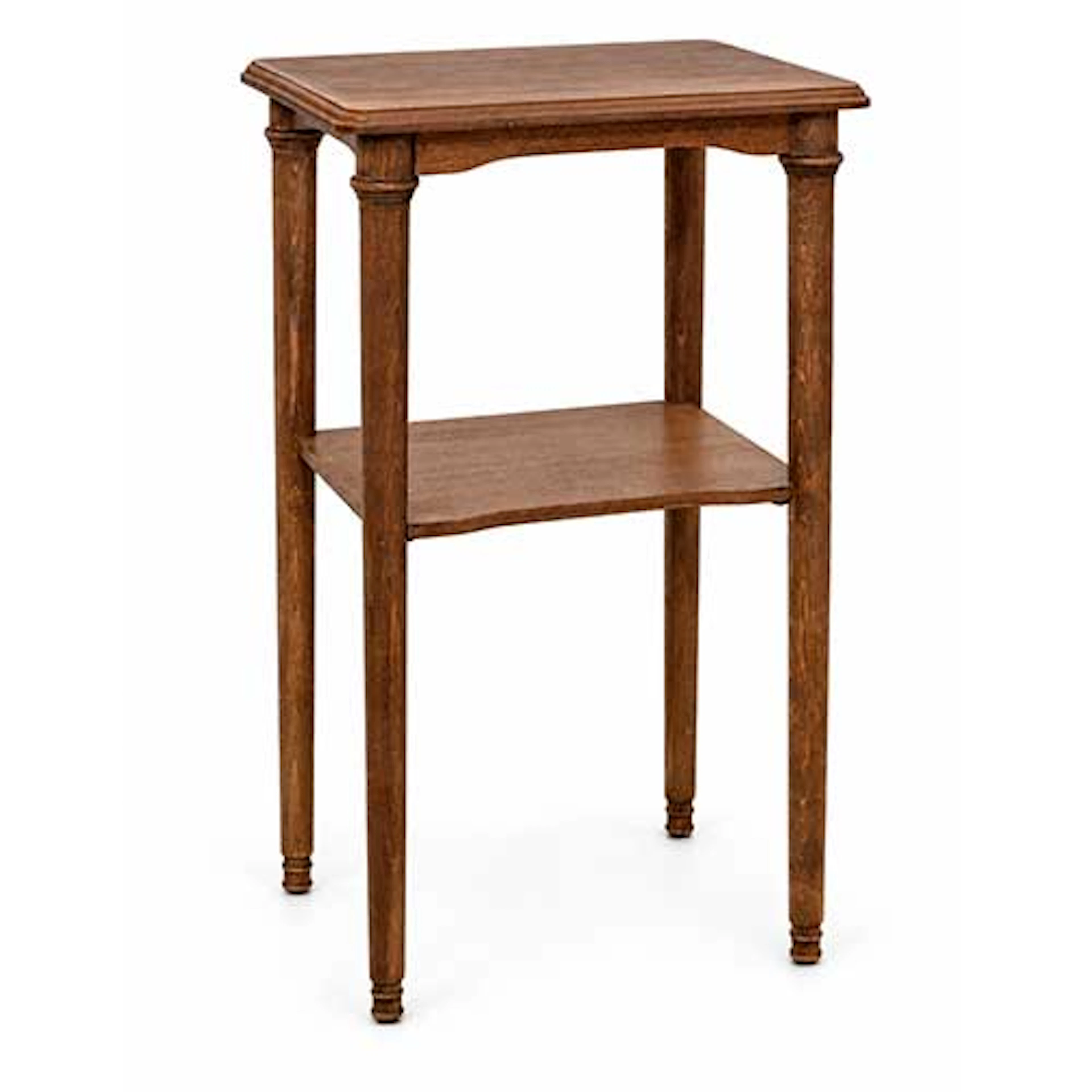 Mesa auxiliar con patas torneadas y dos estantes