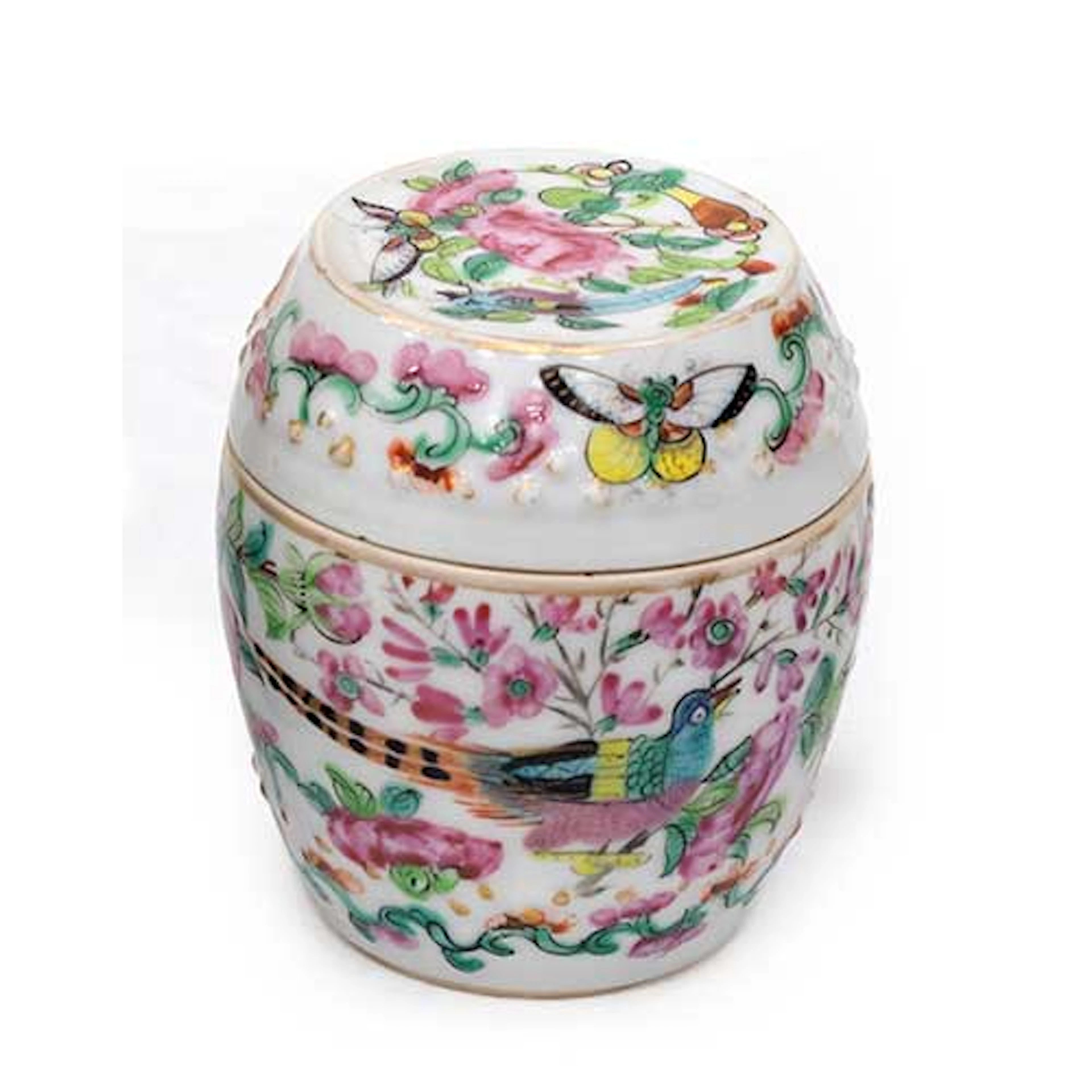 Bote en porcelana de Cantn con decoracin pintada s. XIX