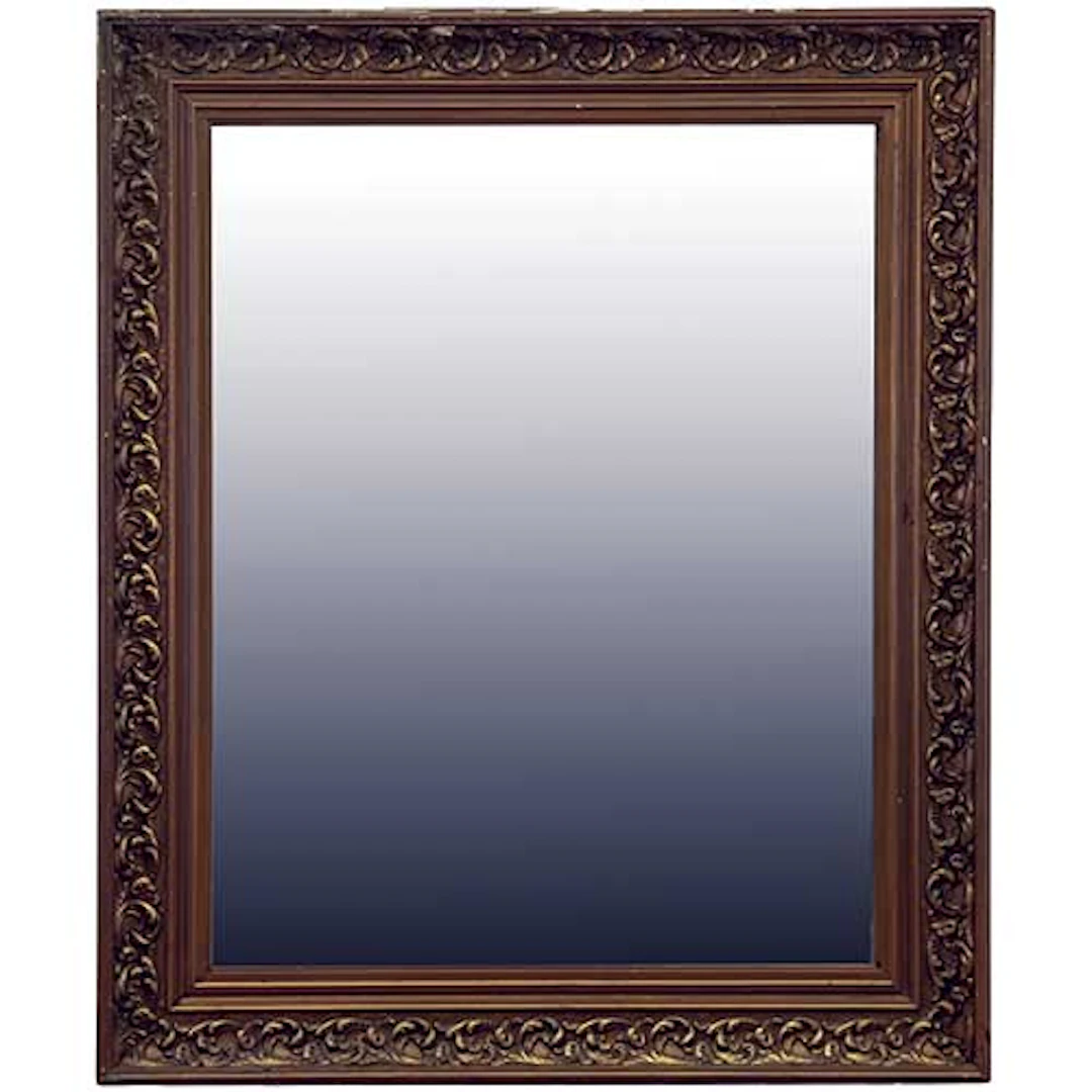 Espejo en estuco dorado rectangular, con guirnalda decorativa en la