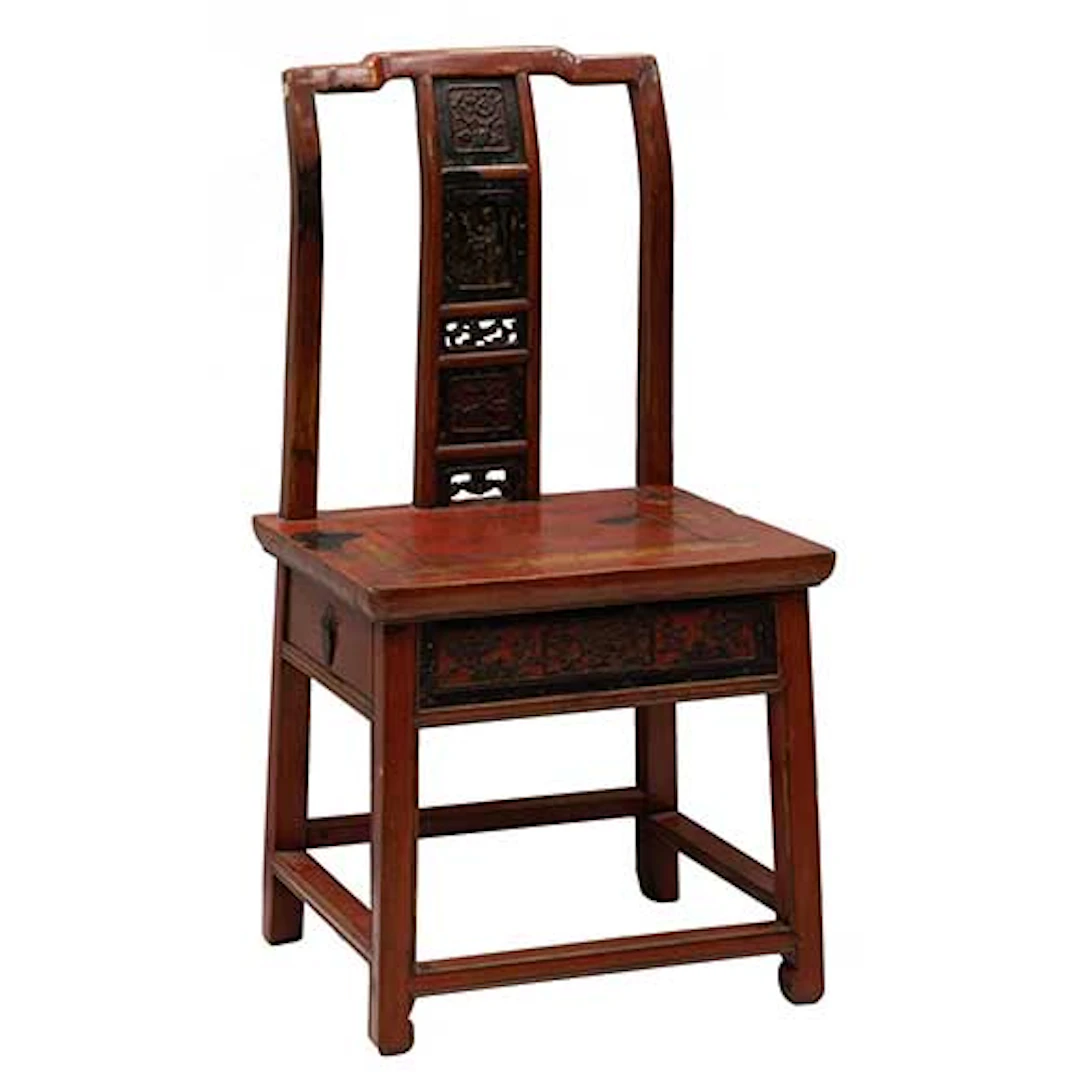 Silla oriental de estudiante en madera lacada con cajn en el asiento