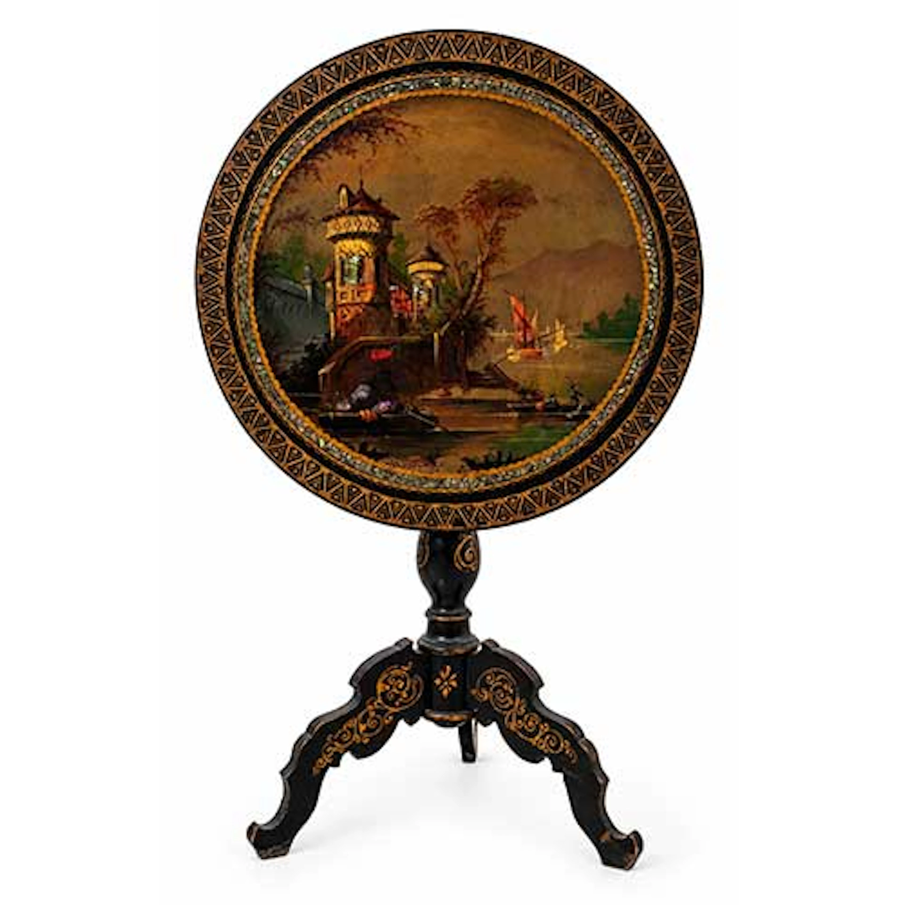 Mesa abatible Napolen III pintada, lacada y con incrustaciones de ncar