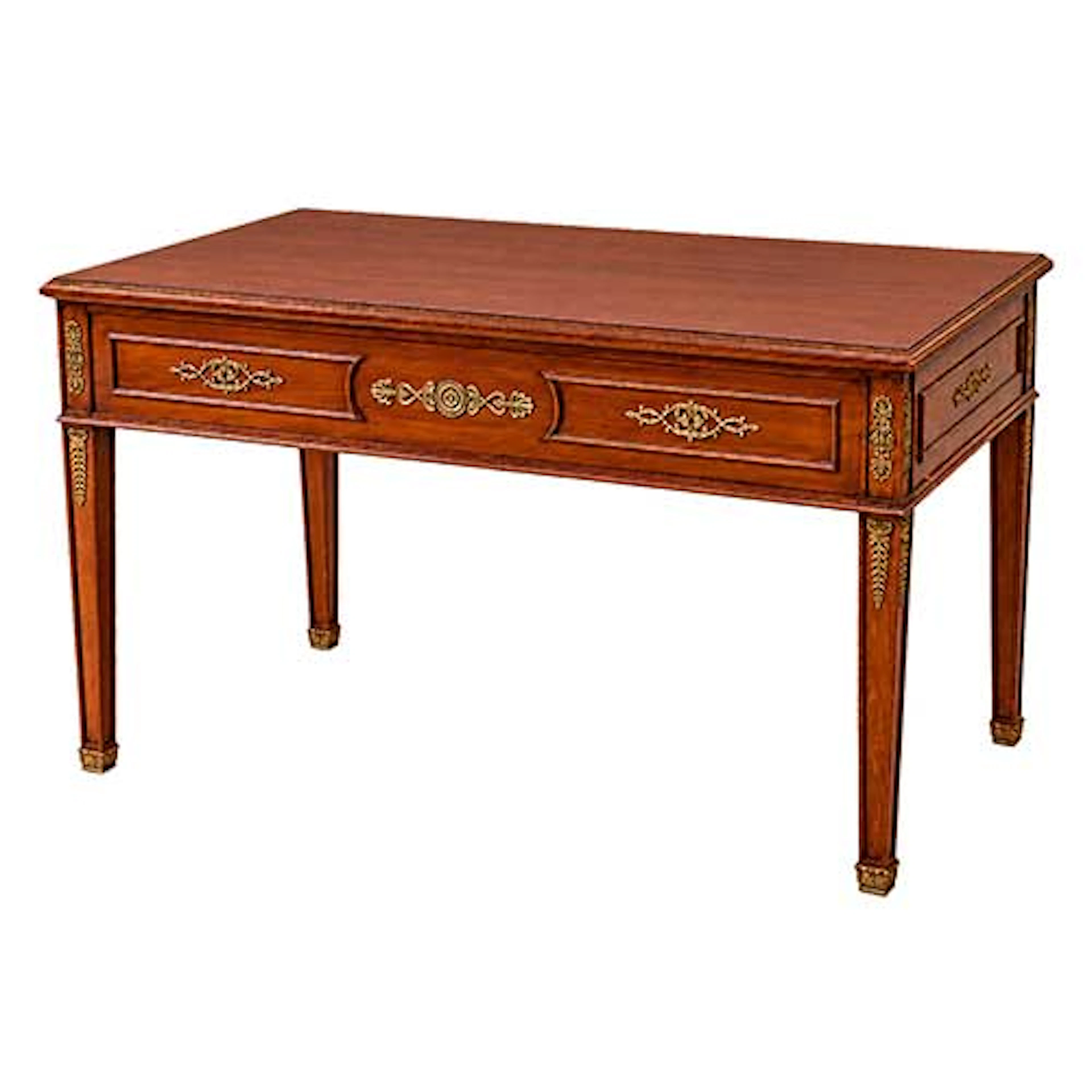 Mesa de despacho estilo Luis XVI en madera patinada y aplicaciones en bronce
