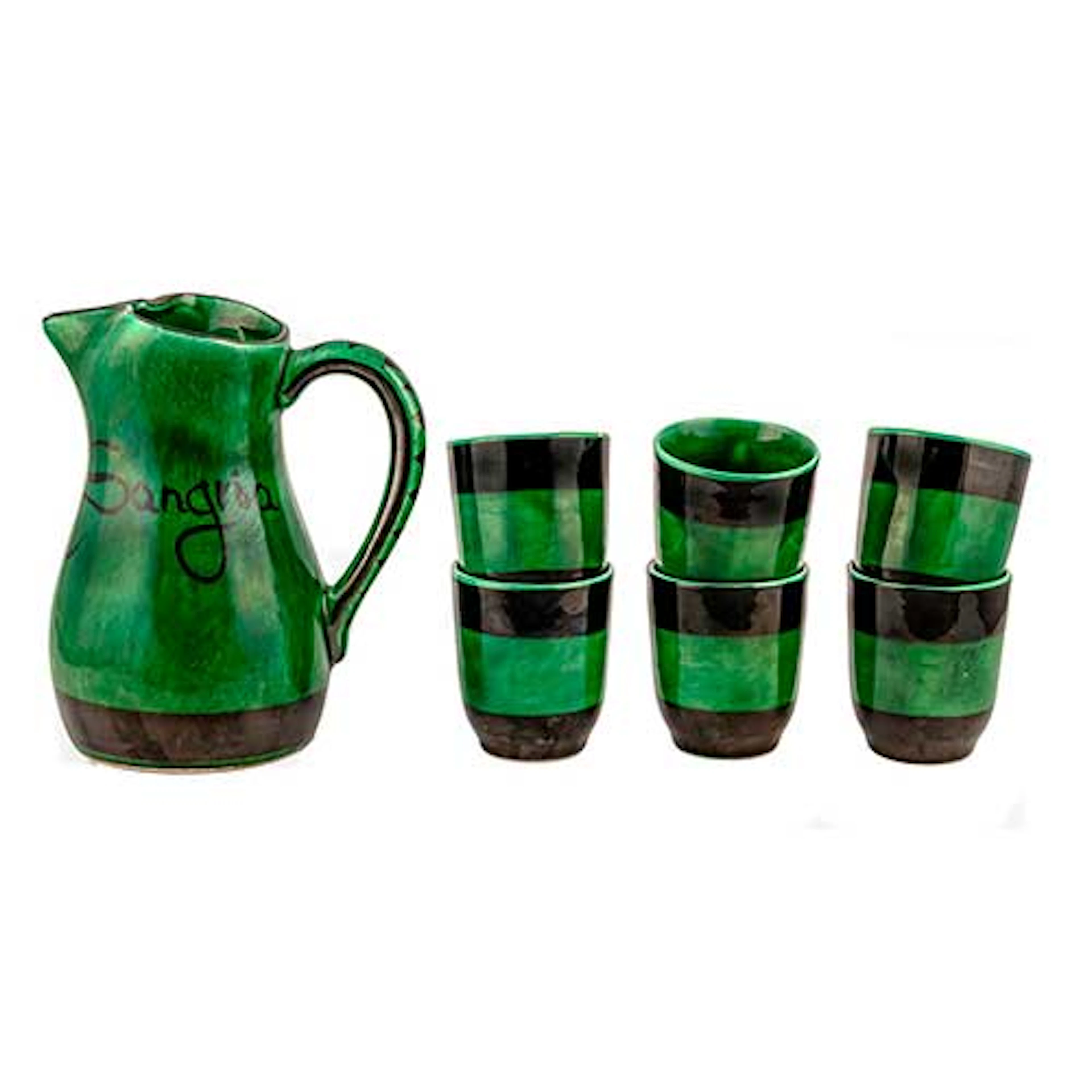 Juego de sangra formado por jarrita y seis vasos en cermica esmaltada