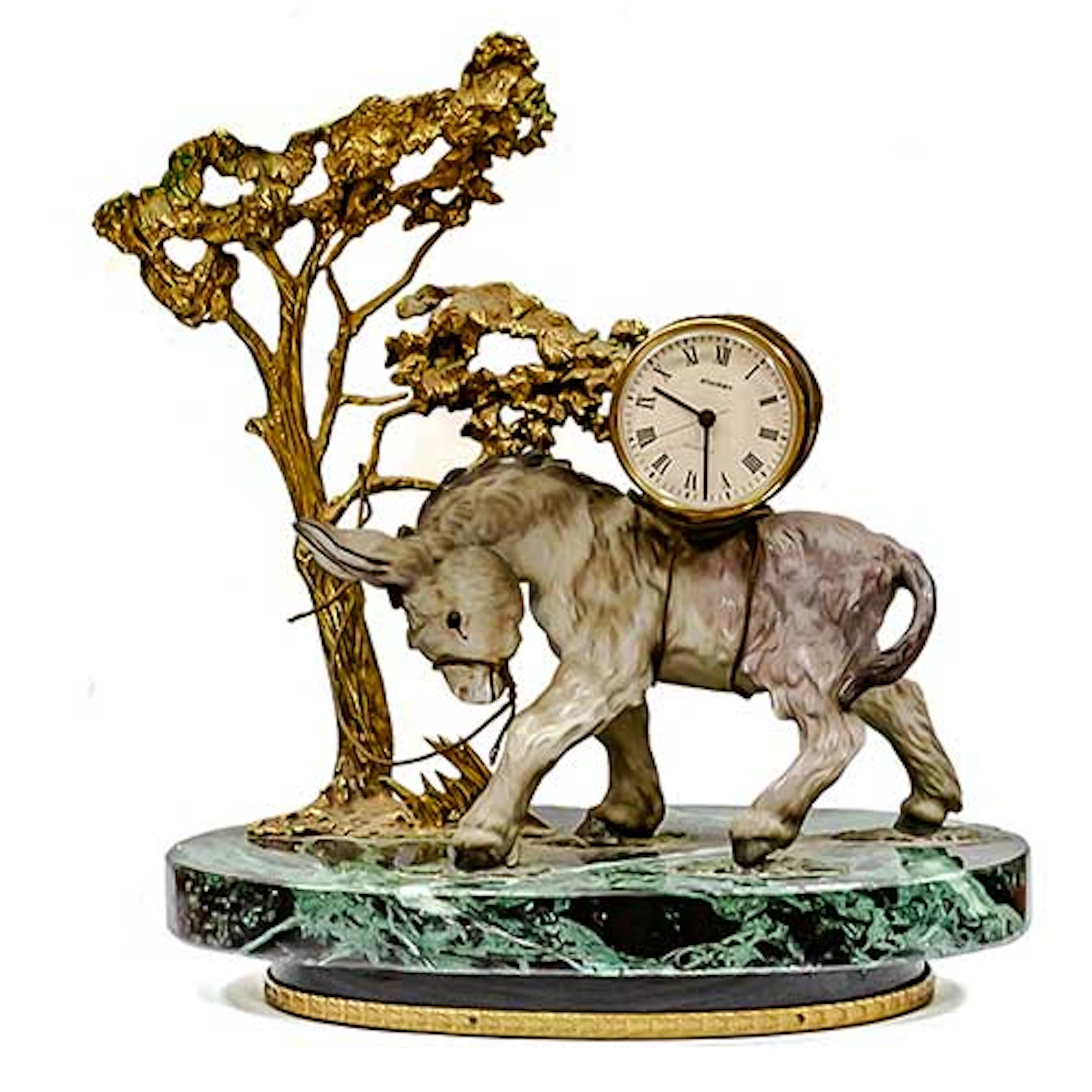 Reloj de sobremesa Quartz sobre figura de burro en porcelana y bronce