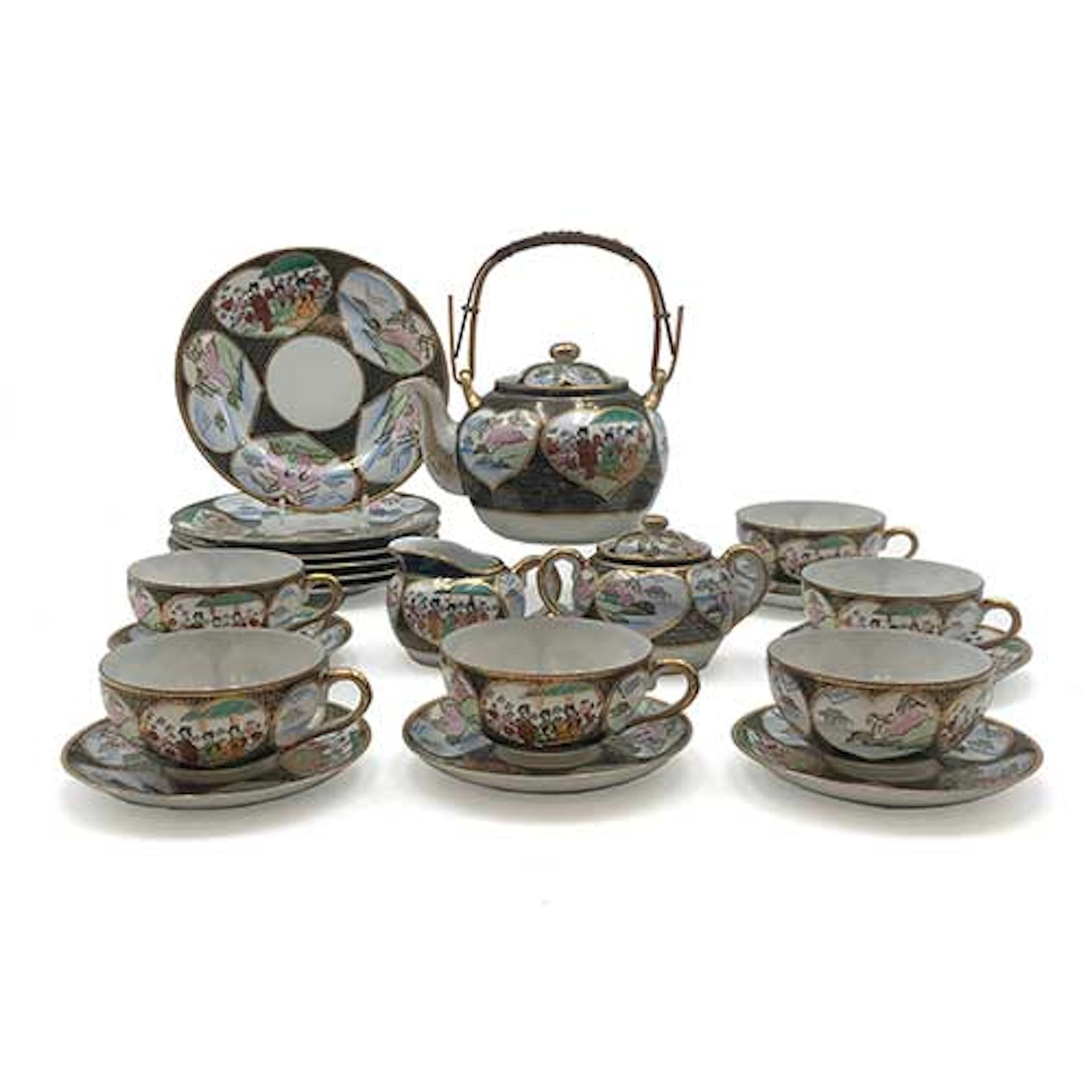 Juego de t en porcelana japonesa consta de seis tazas con sus platillos