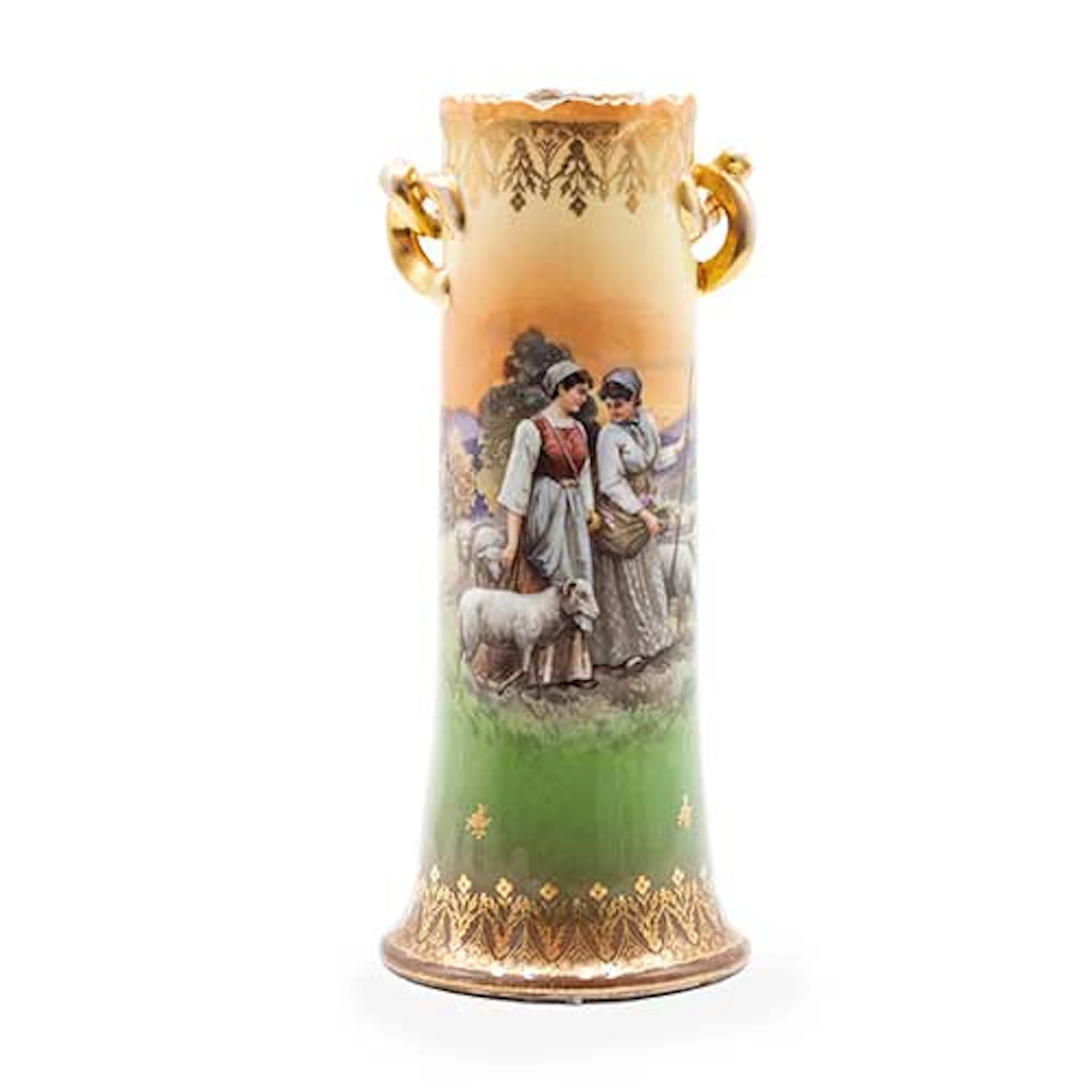 Jarrn de porcelana de Viena decorado con escena pastoril y cenefas
