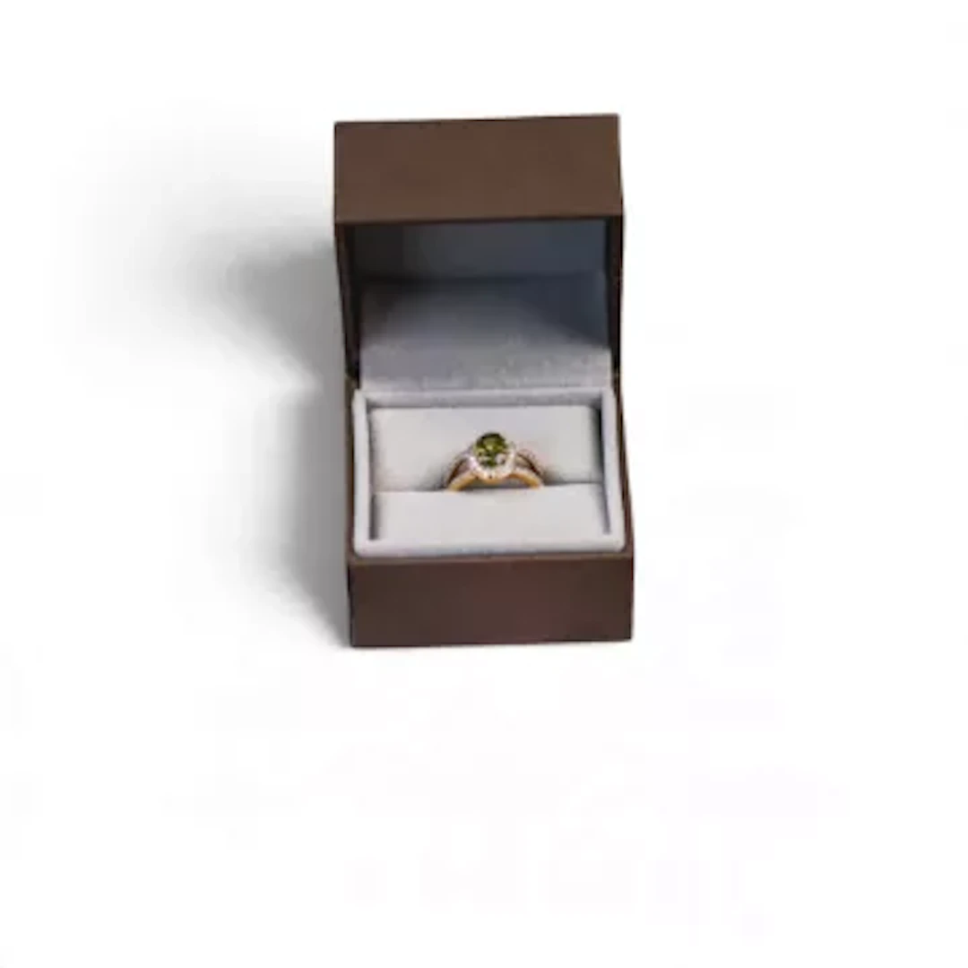 18kt yellow gold demantoid garnet & diamond ring size L. With COA. 3.95g.
