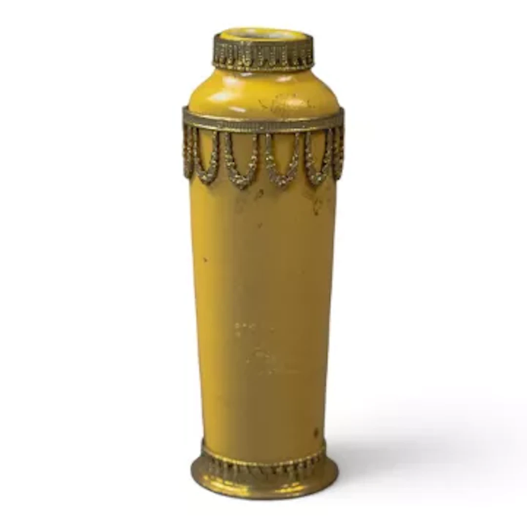 A Sevres yellow scent bottle with ornate ormolu mounts to the shoulder