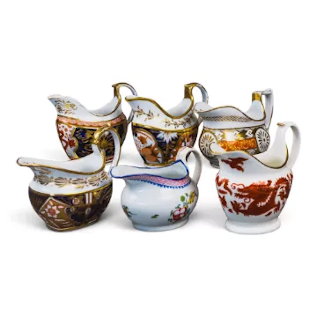 A group of 6 English porcelain 19th century cream jugs by various