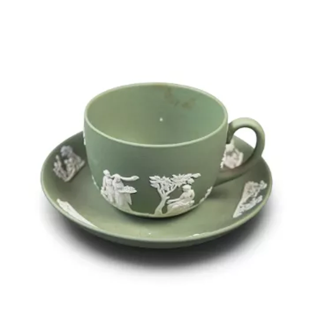 Wedgwood sage green Jasperware part tea/coffee set to include - teapot