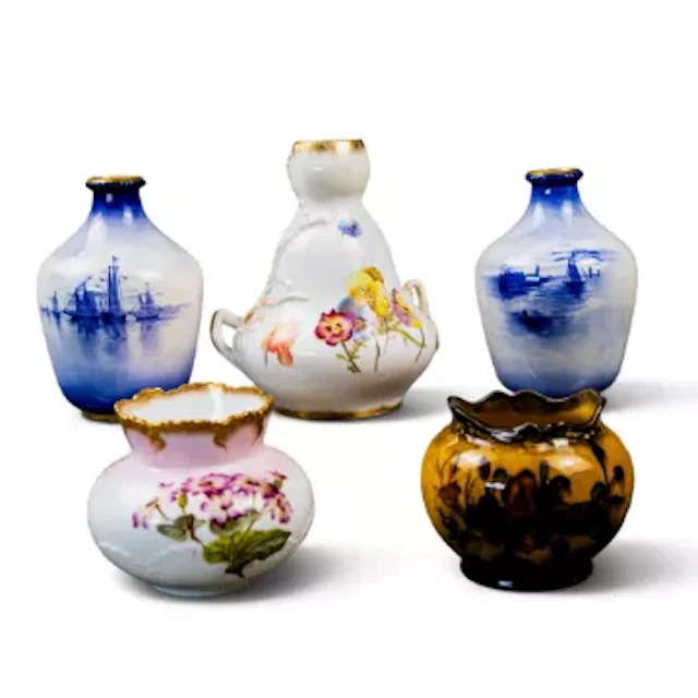A group of 5 George Jones, Crescent China vases, to include a pair