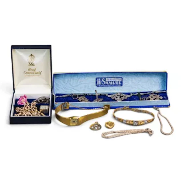 A collection of jewellery, including silver three colour bracelet
