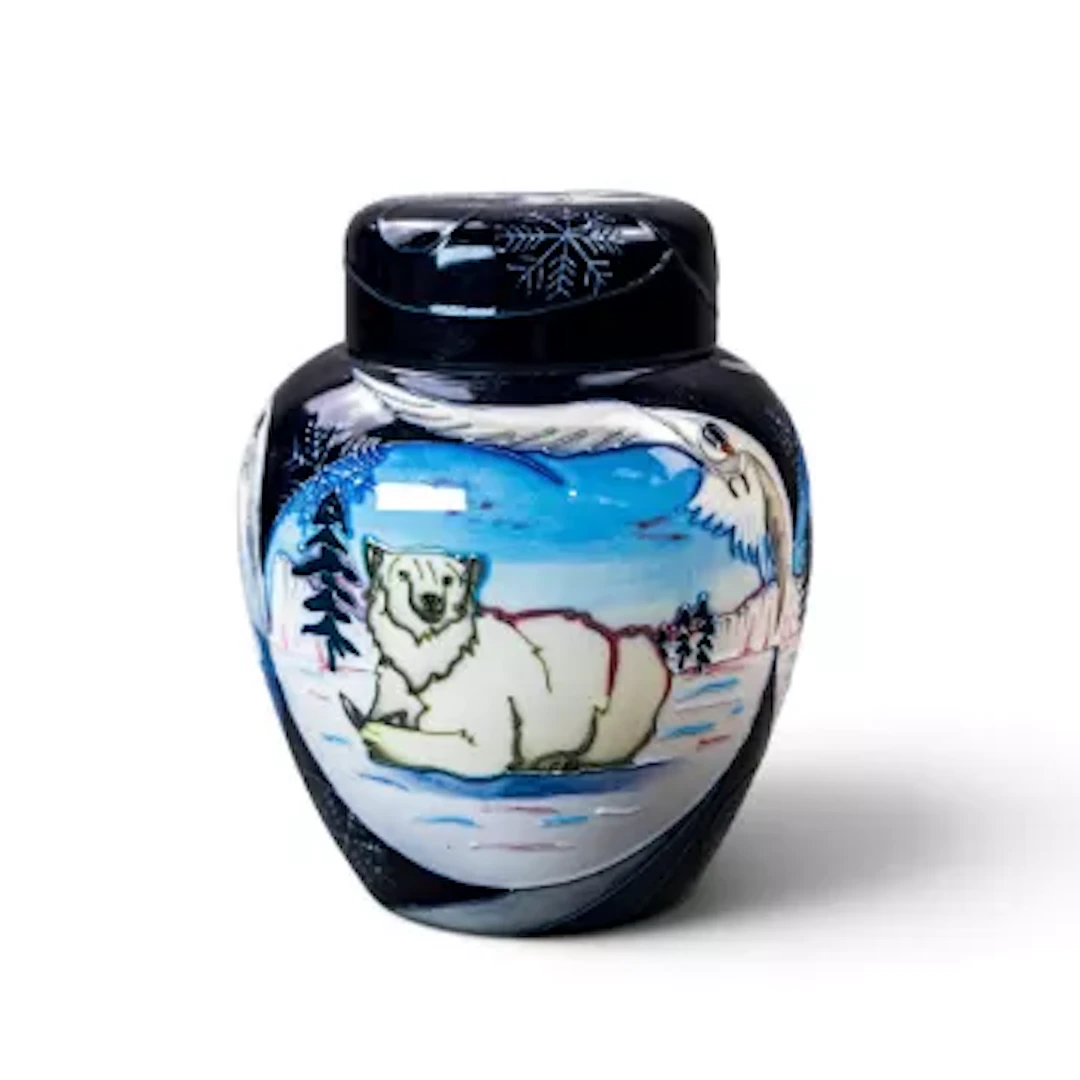 A Moorcroft ginger jar in the Arctic Tundra design by Sian Leeper