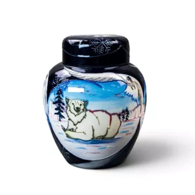 A Moorcroft ginger jar in the Arctic Tundra design by Sian Leeper