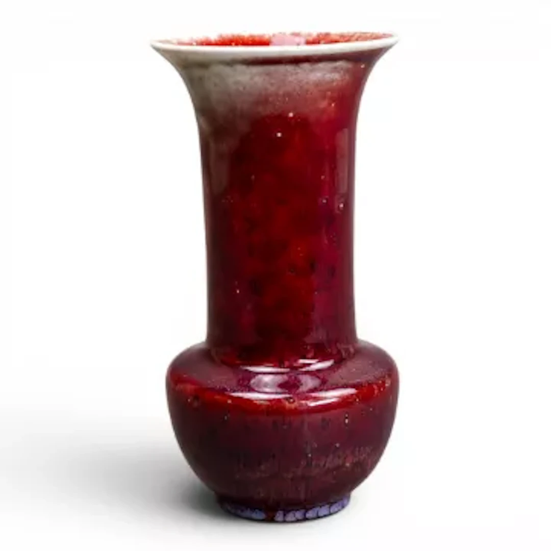 Ruskin vase in the Flambe Sang de Boeuf glaze, some blue spotting