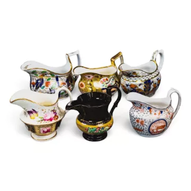A group of 6 English porcelain 19th century cream jugs by various