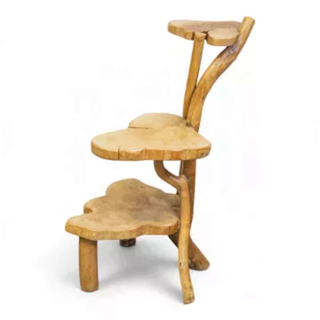 Rustic shaped elm wood three tier stand, h.85cm