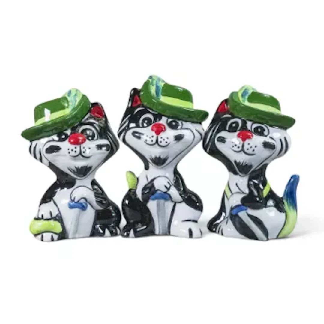 Lorna Bailey set of three colourway Pussketeers, limited edition 1/1