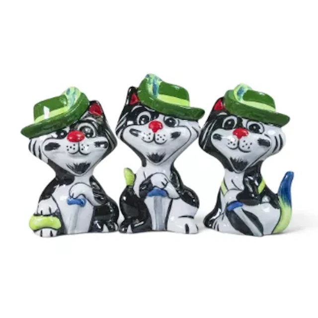 Lorna Bailey set of three colourway Pussketeers, limited edition 1/1