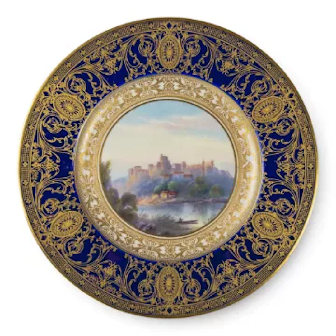 A Royal Worcester plate decorated with landscape scene of Windsor