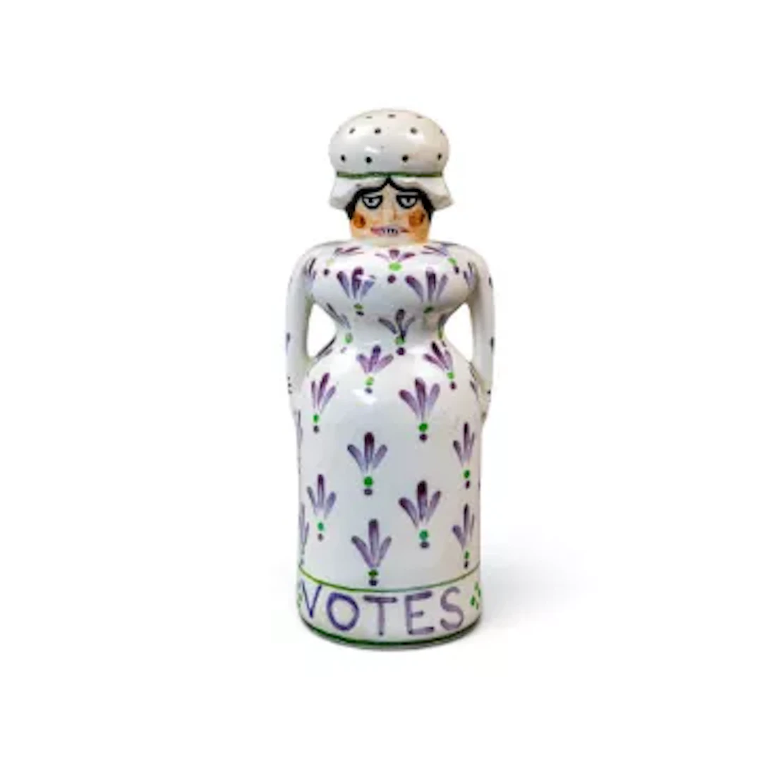 A sugar sifter by Aluminia pottery (Copenhagen) in the form of a woman