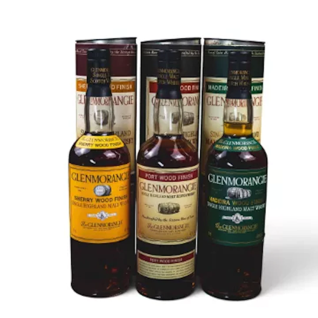 Three bottles of Glenmorangie single Highland malt Scotch whisky in