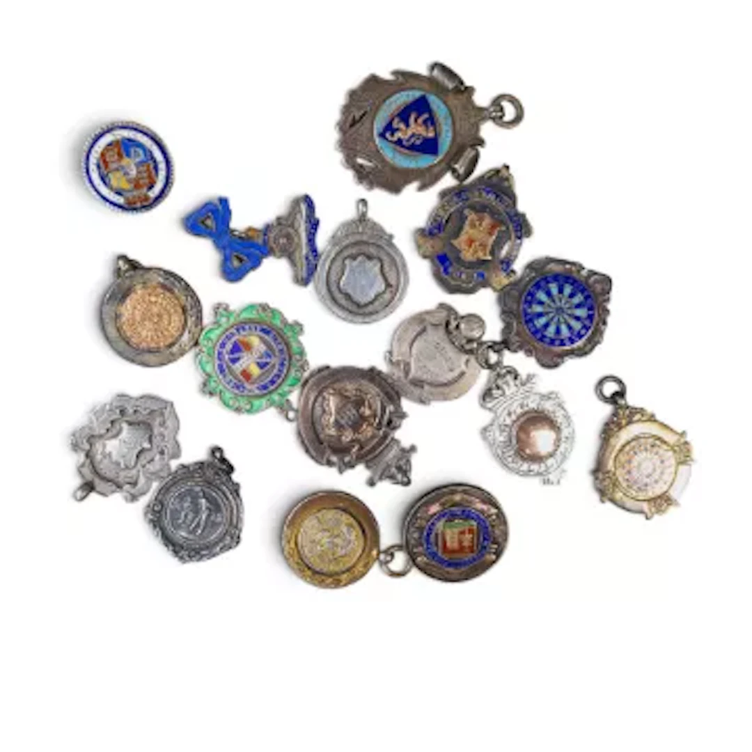 16 x silver sporting medals, fobs etc., many with enamel decoration