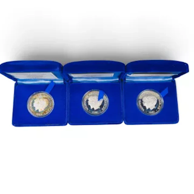 3 x Prince Charles Samoa $10 silver proof silver coins, box & COA.