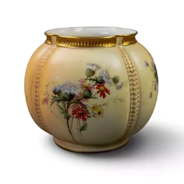 A Royal Worcester bulbous vase decorated with thistles and flowers