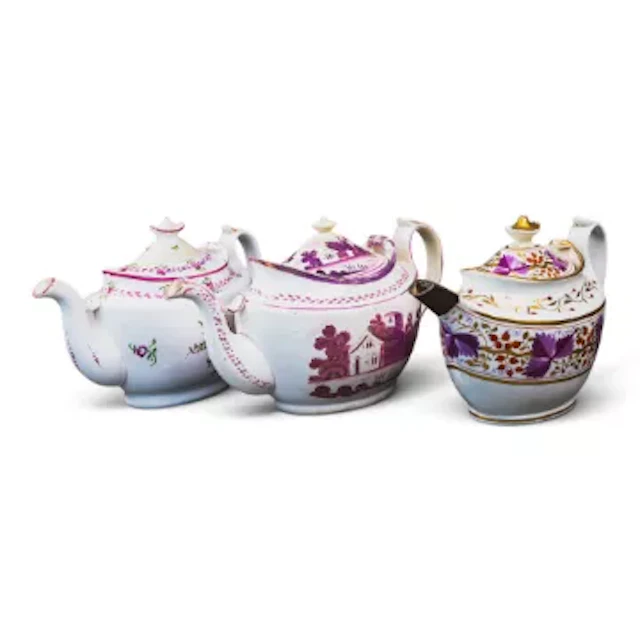 A group of 3 English porcelain 19th century teapots by various manufacturers
